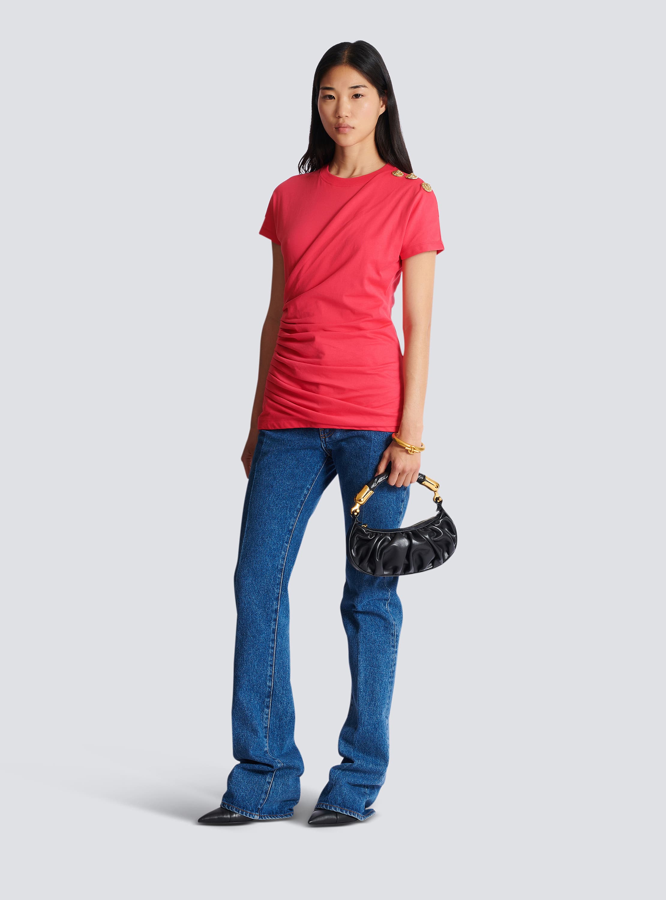 Draped T-shirt with buttons