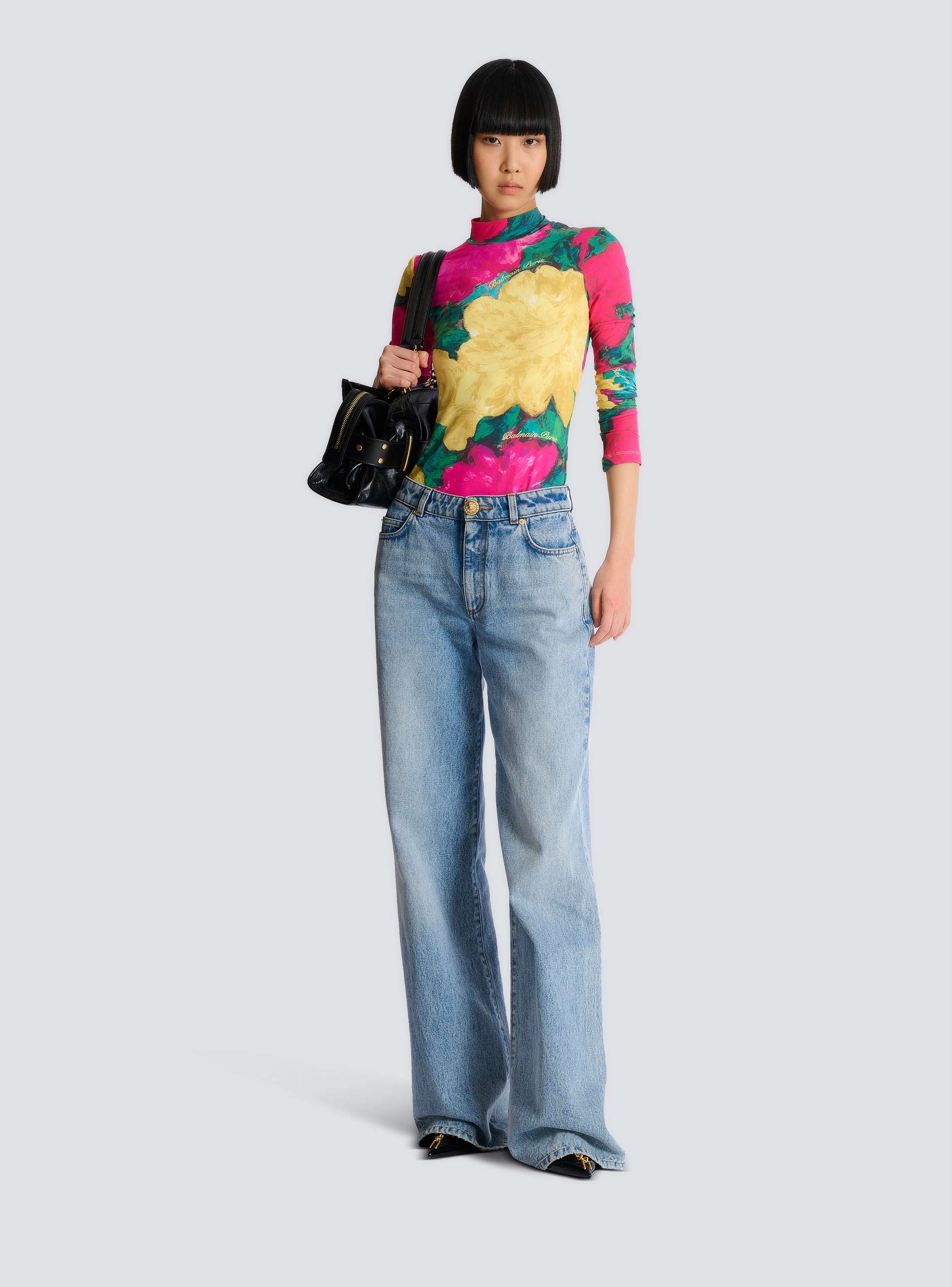 Printed high-neck top