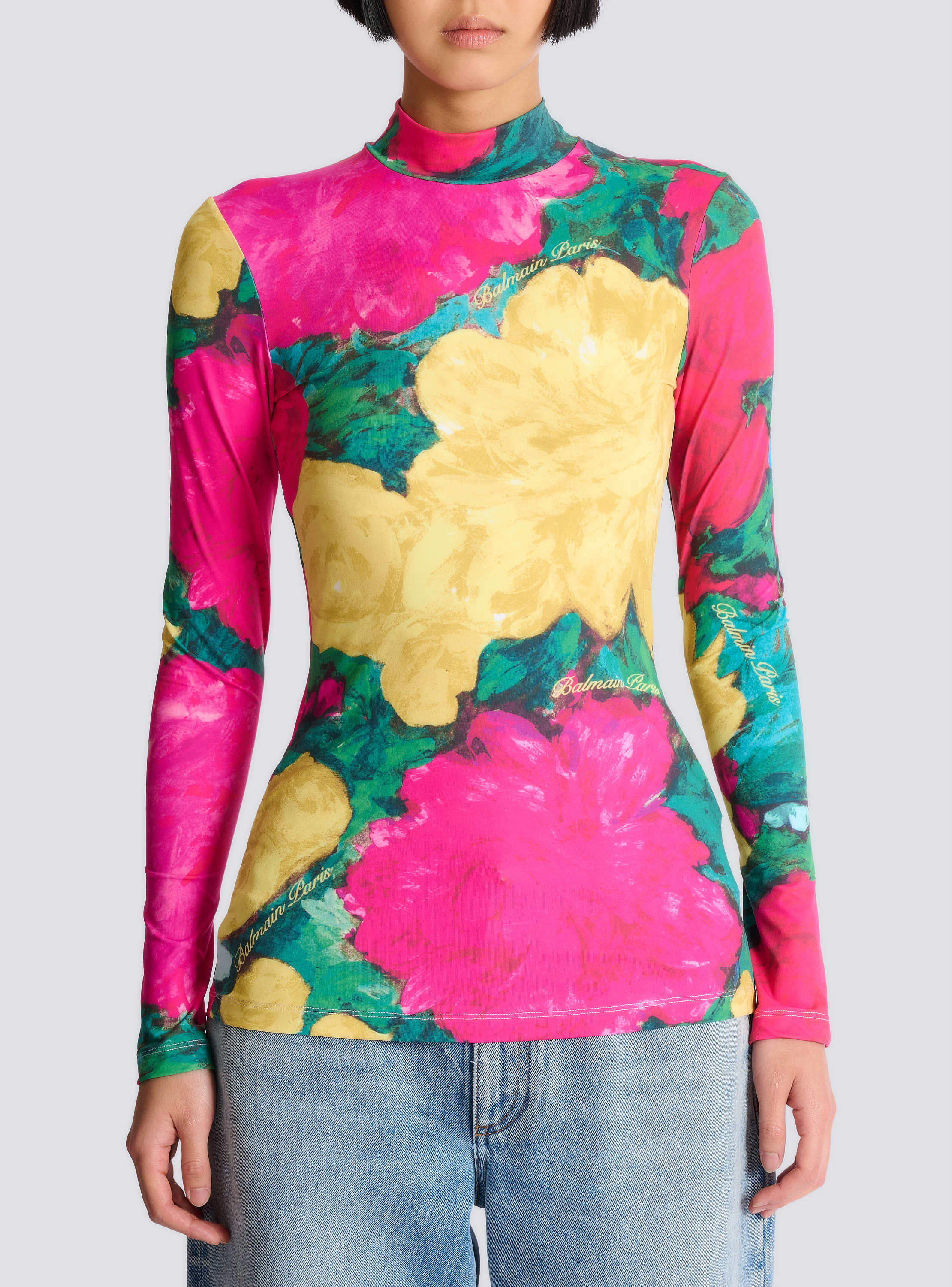Printed high-neck top