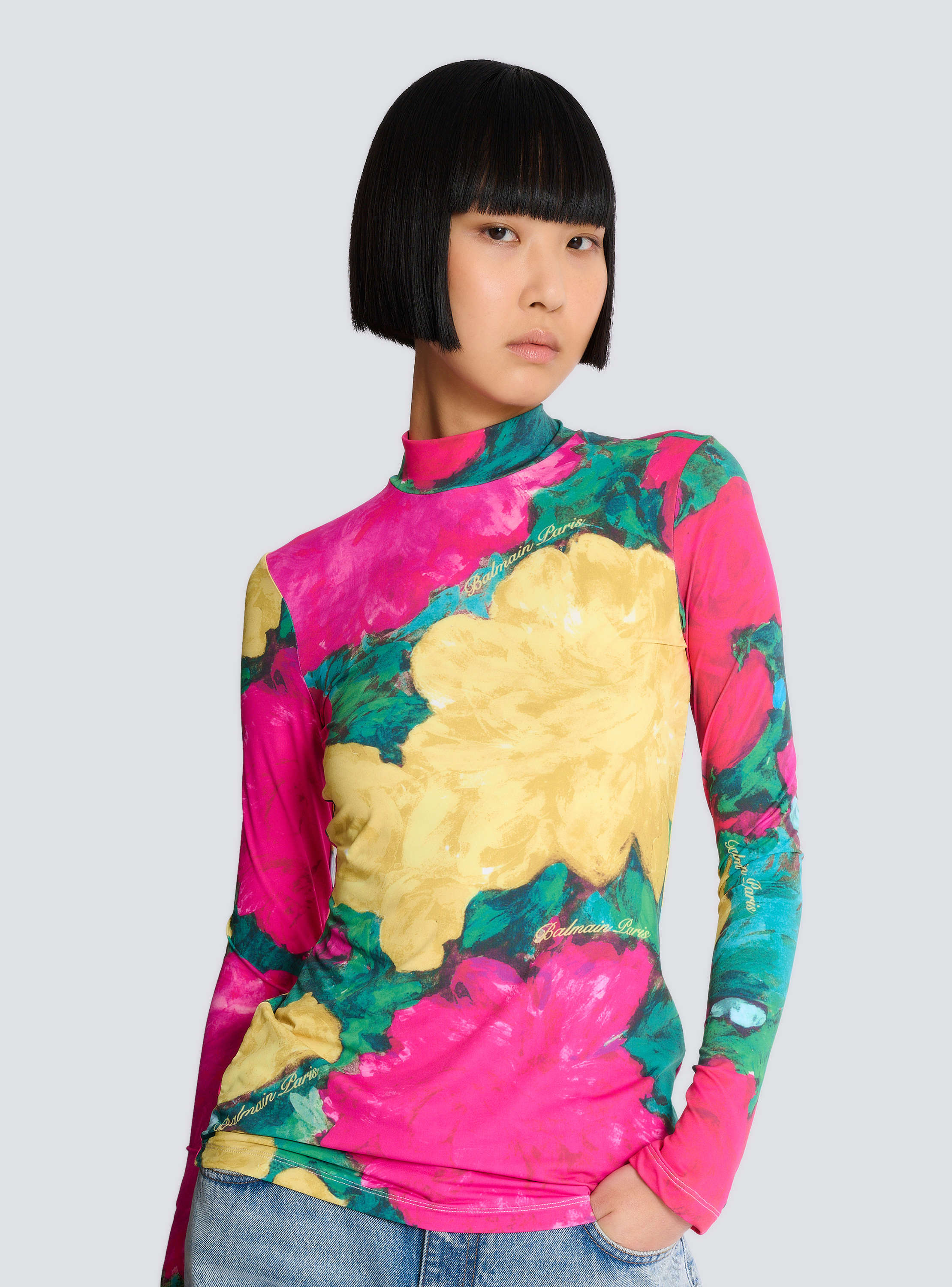 Printed high-neck top