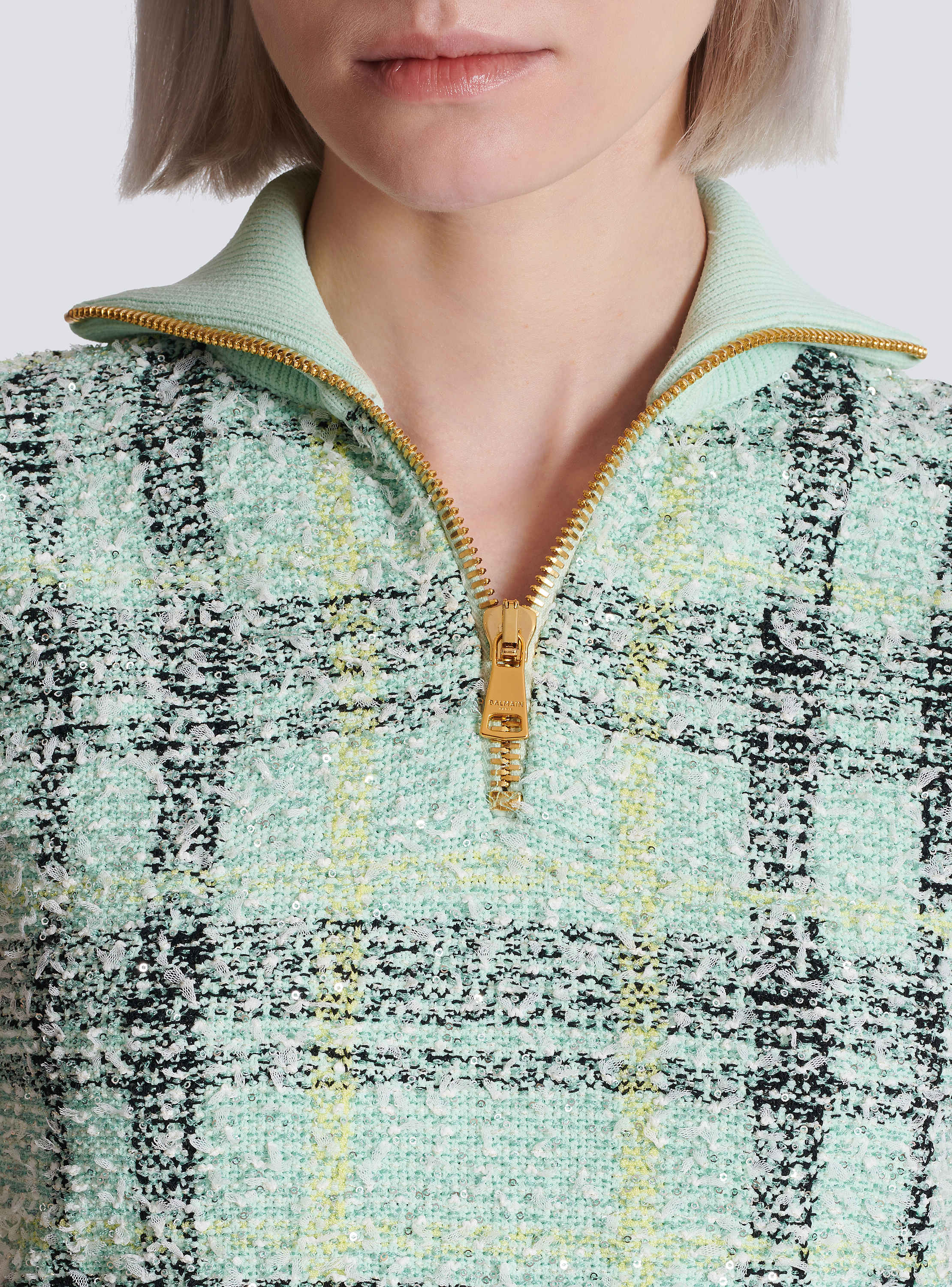 Sleeveless plaid tweed top