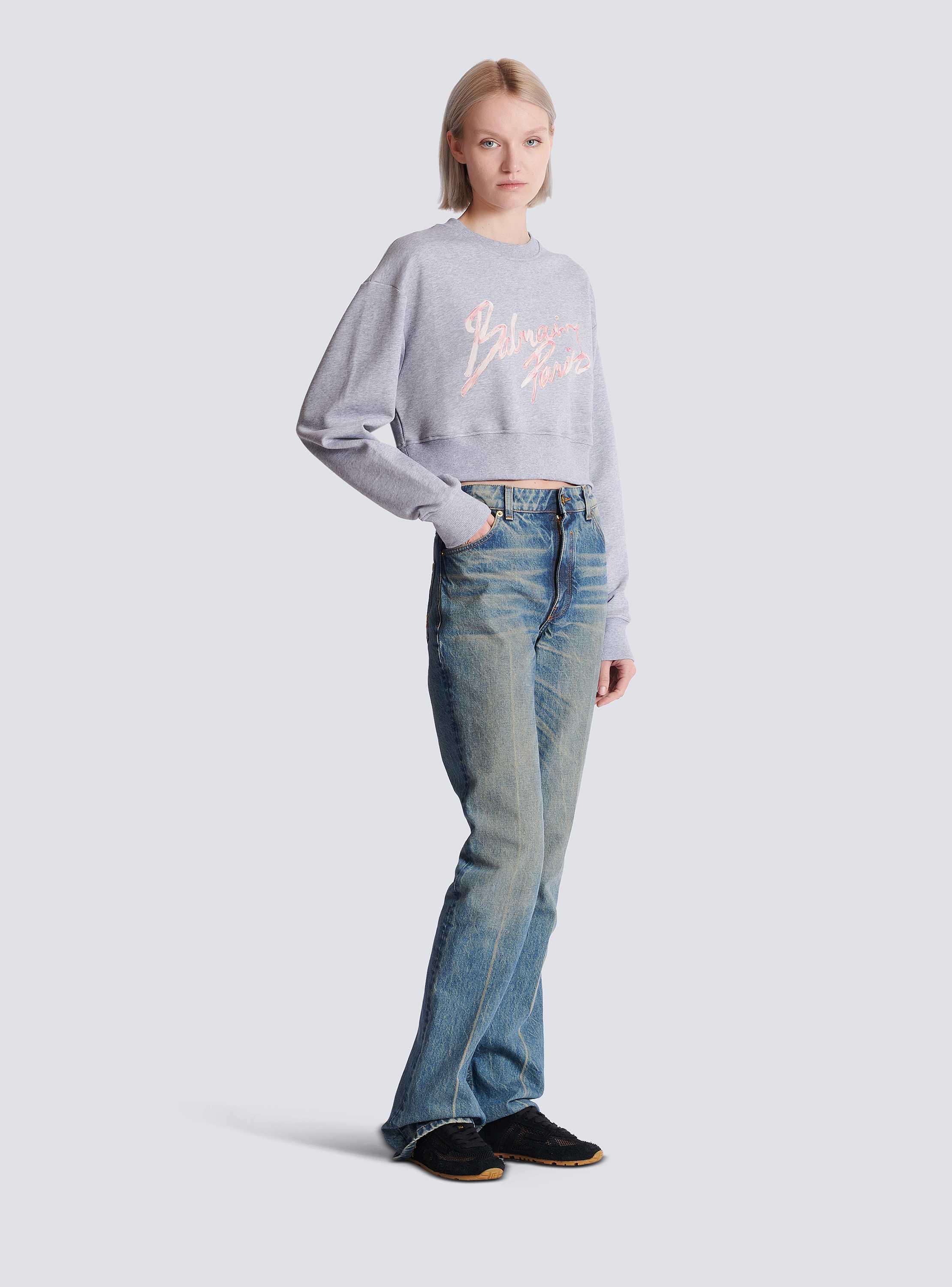 Cropped printed cotton sweatshirt