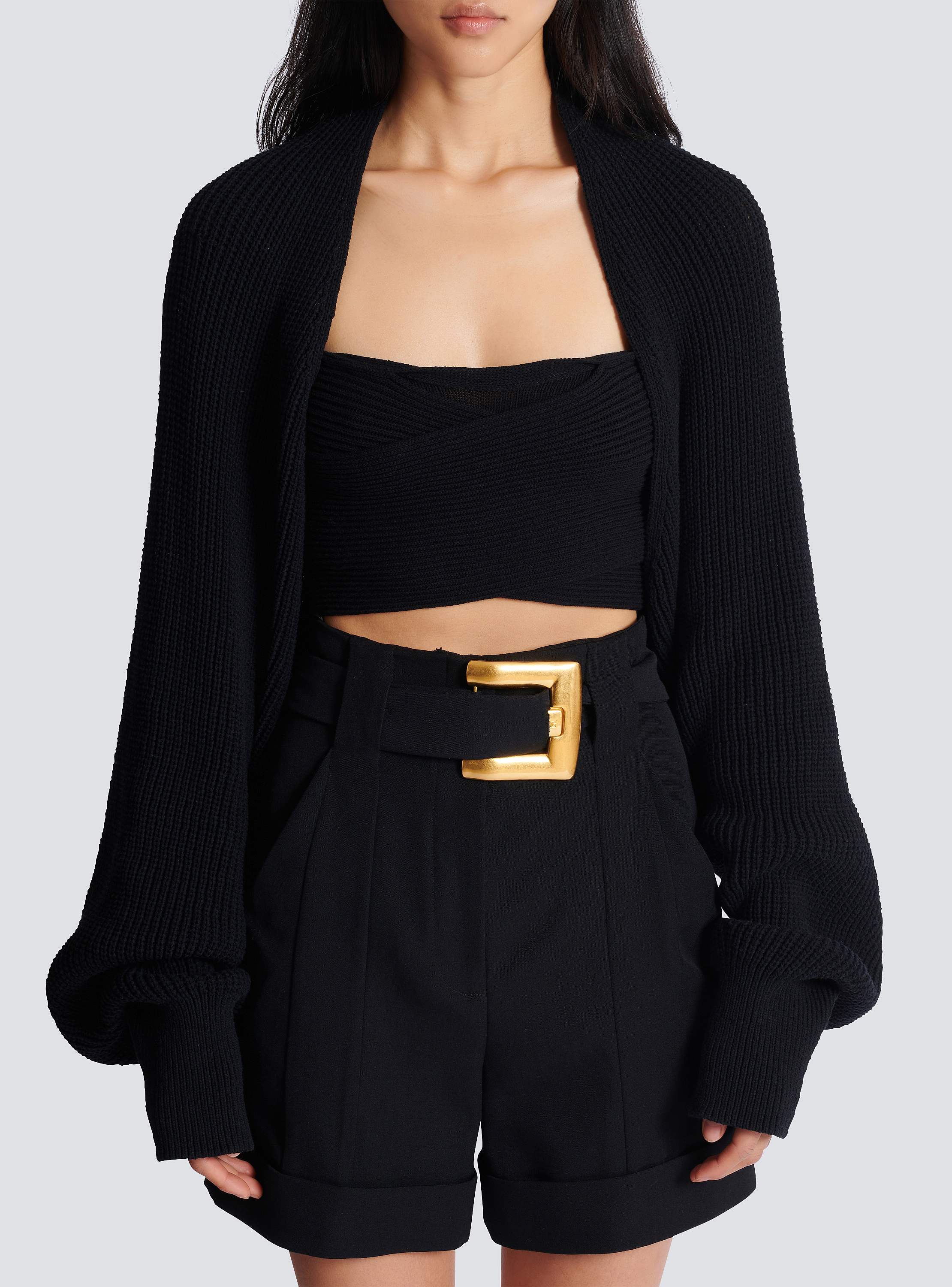 Ribbed knit bolero cardigan