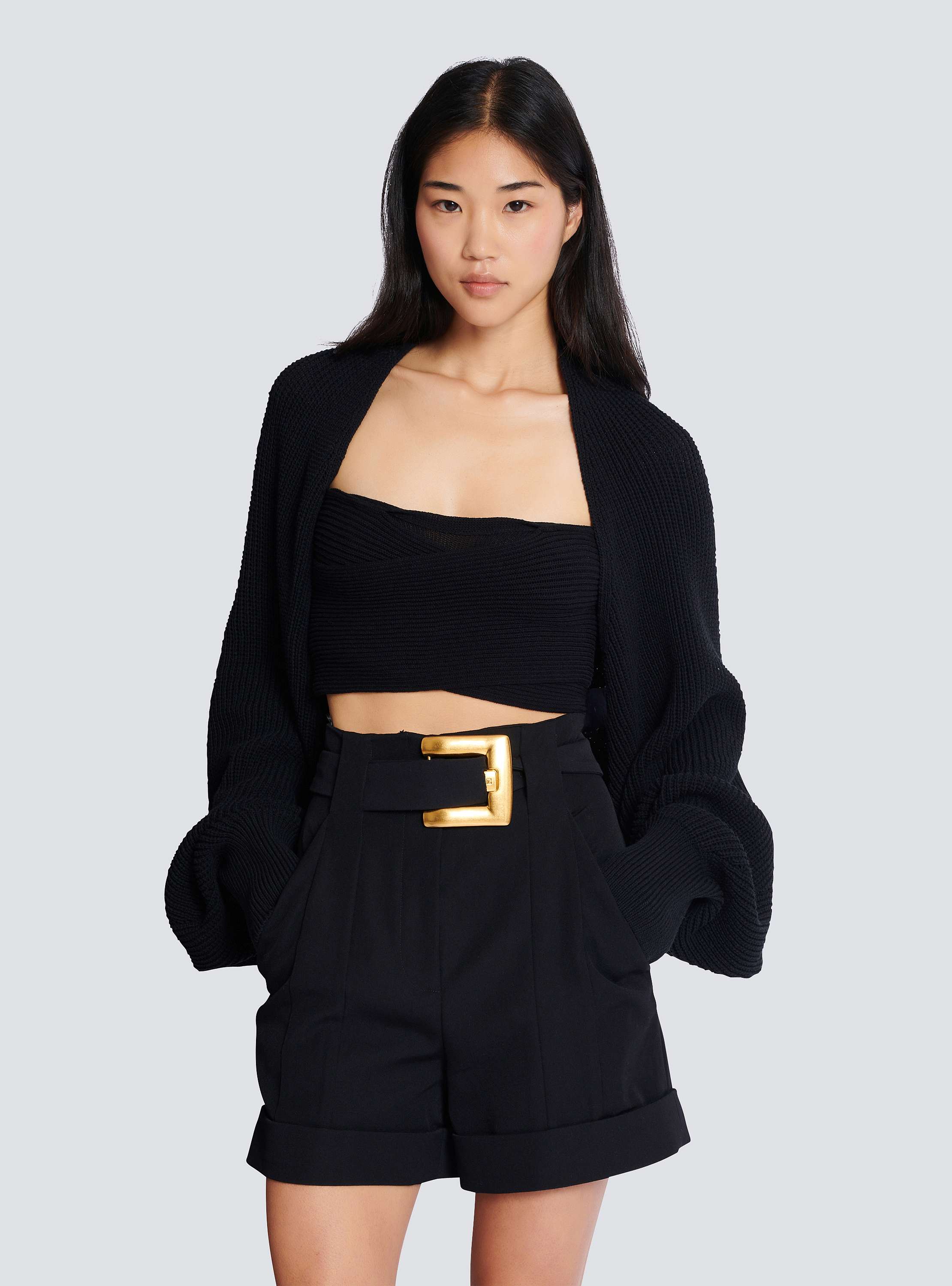 Ribbed knit bolero cardigan