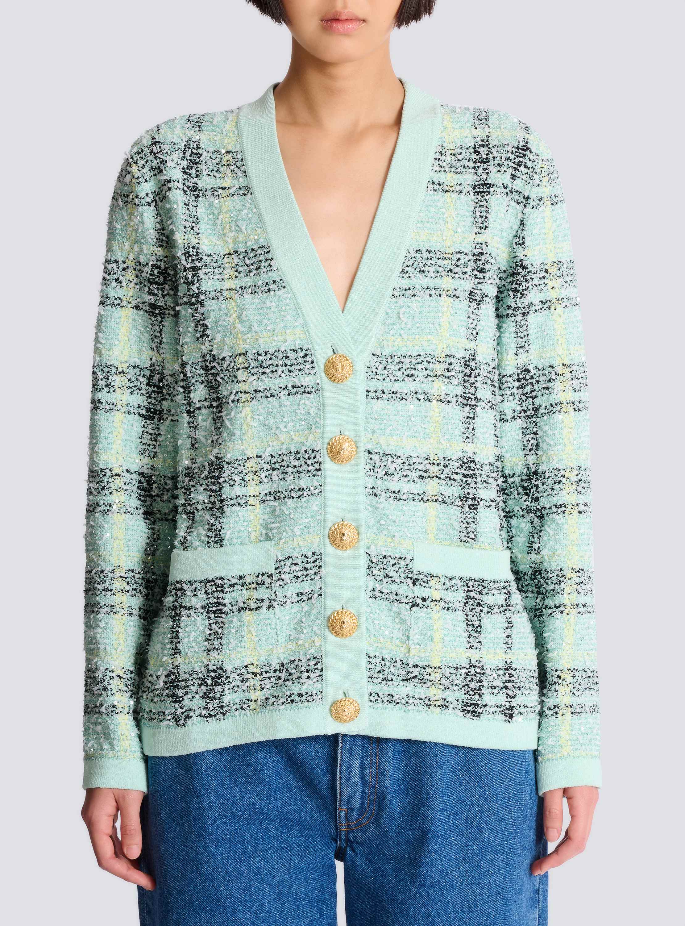 Loose glitter tweed cardigan