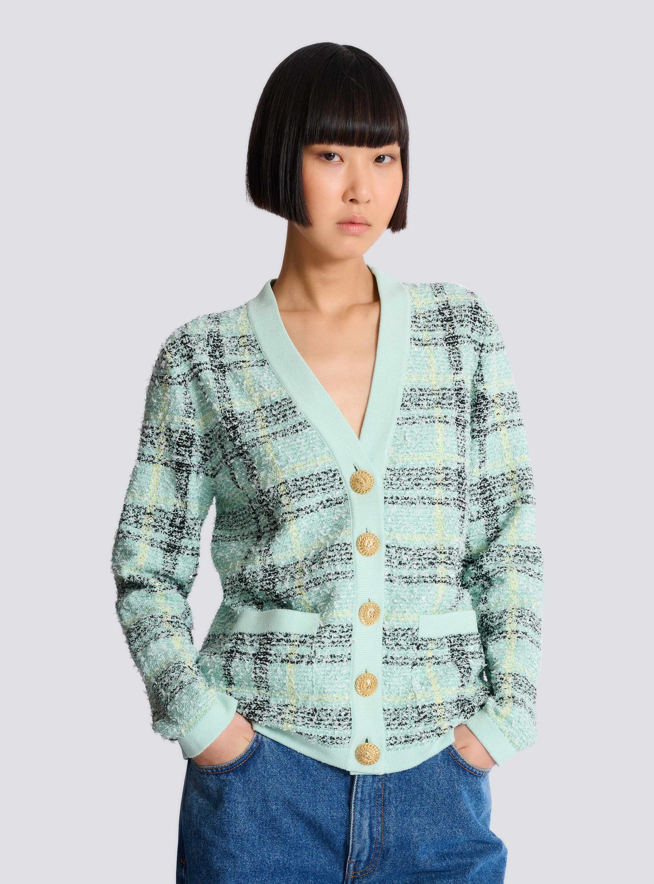 Loose glitter tweed cardigan