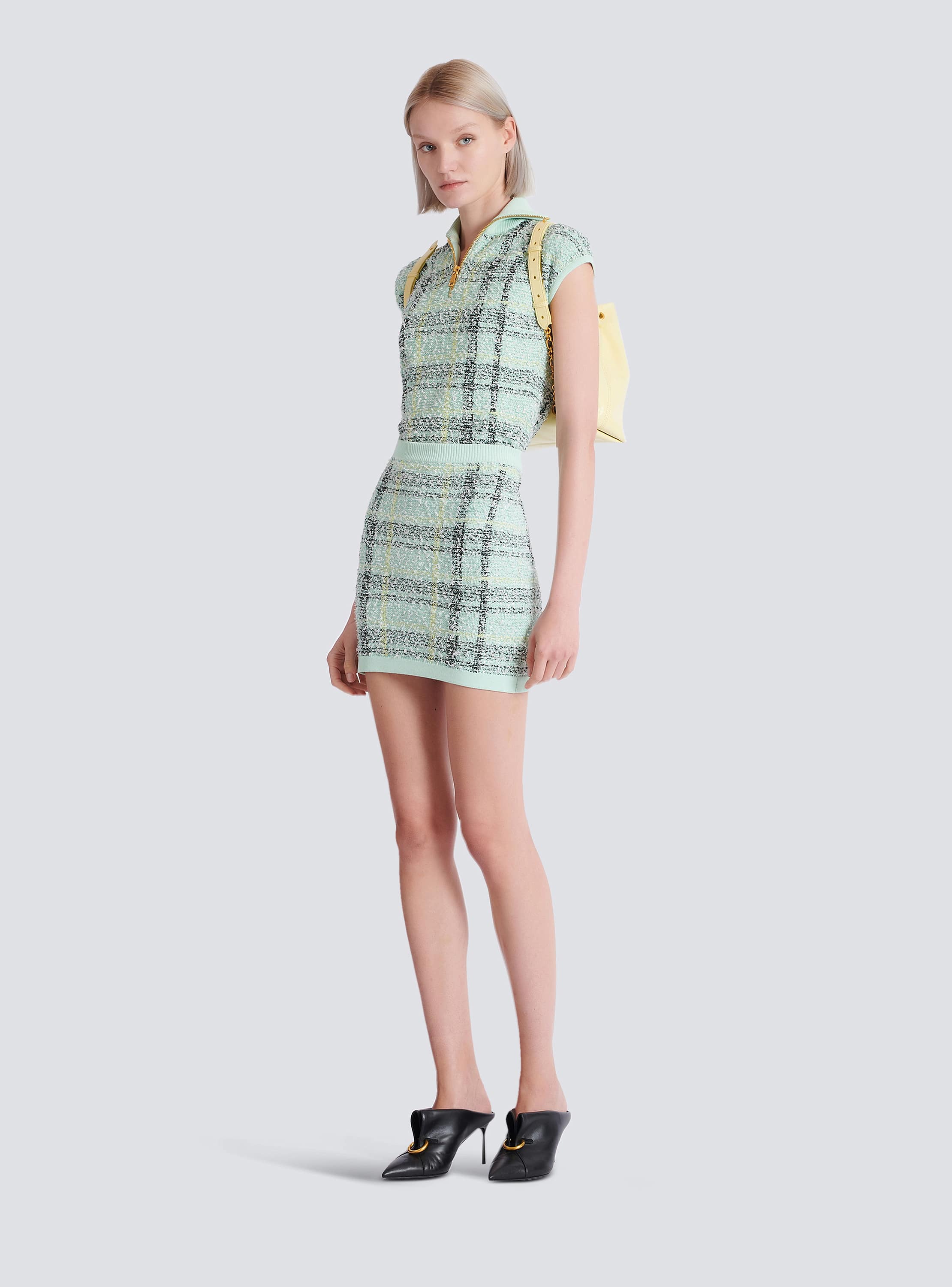 Short skirt in glitter plaid tweed