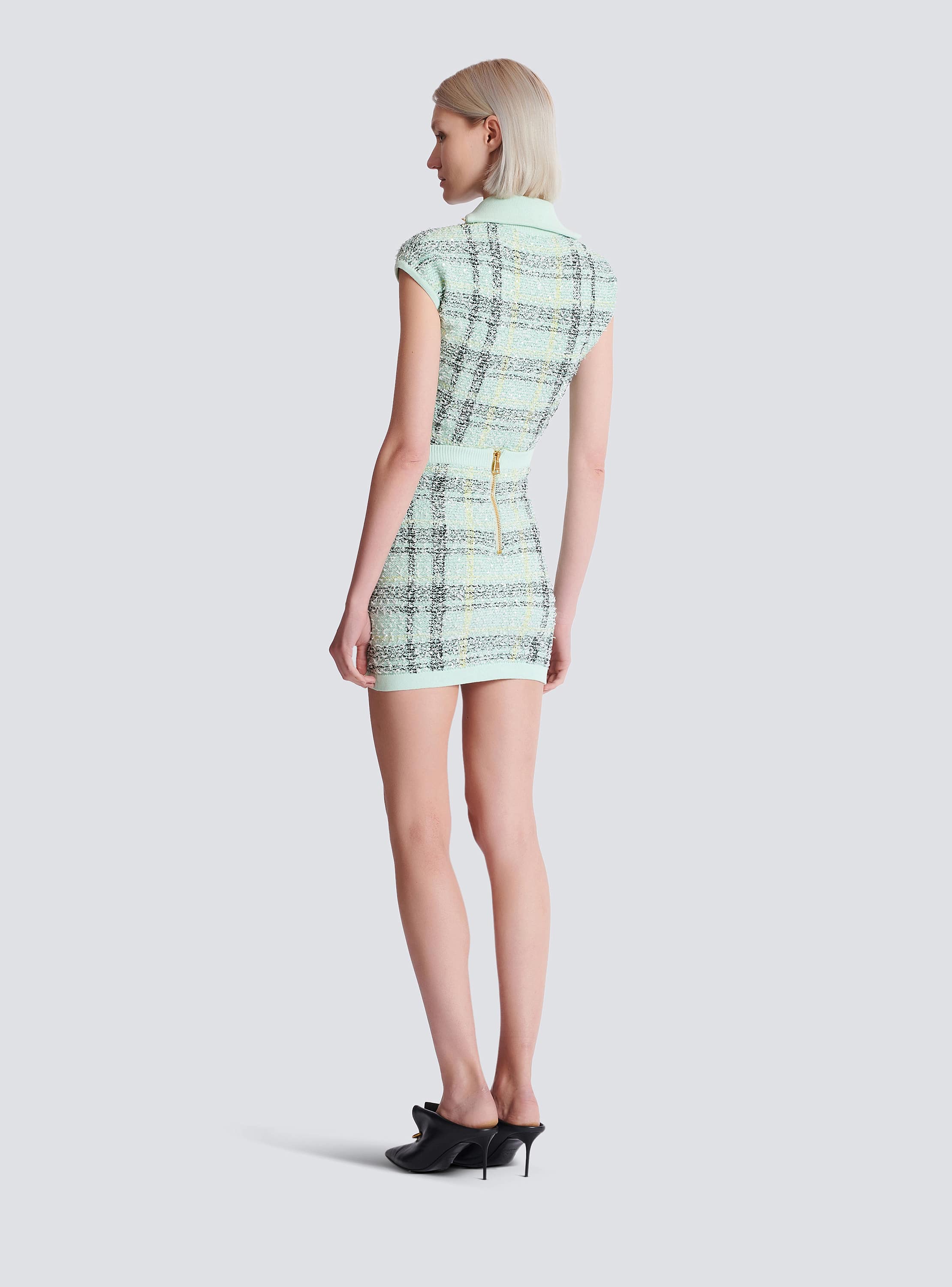 Short skirt in glitter plaid tweed