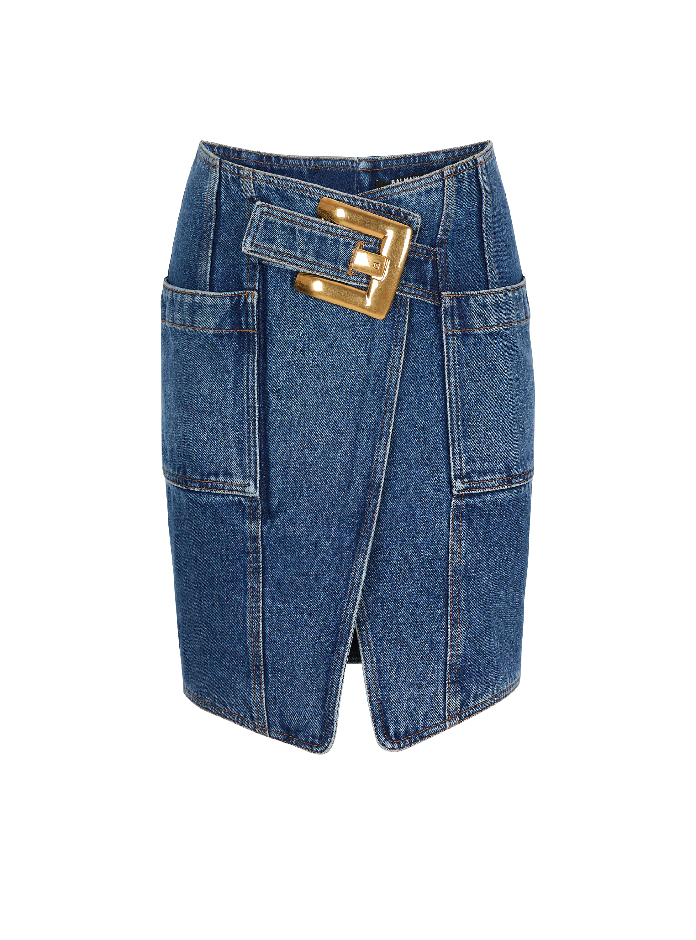 Short denim skirt with belt