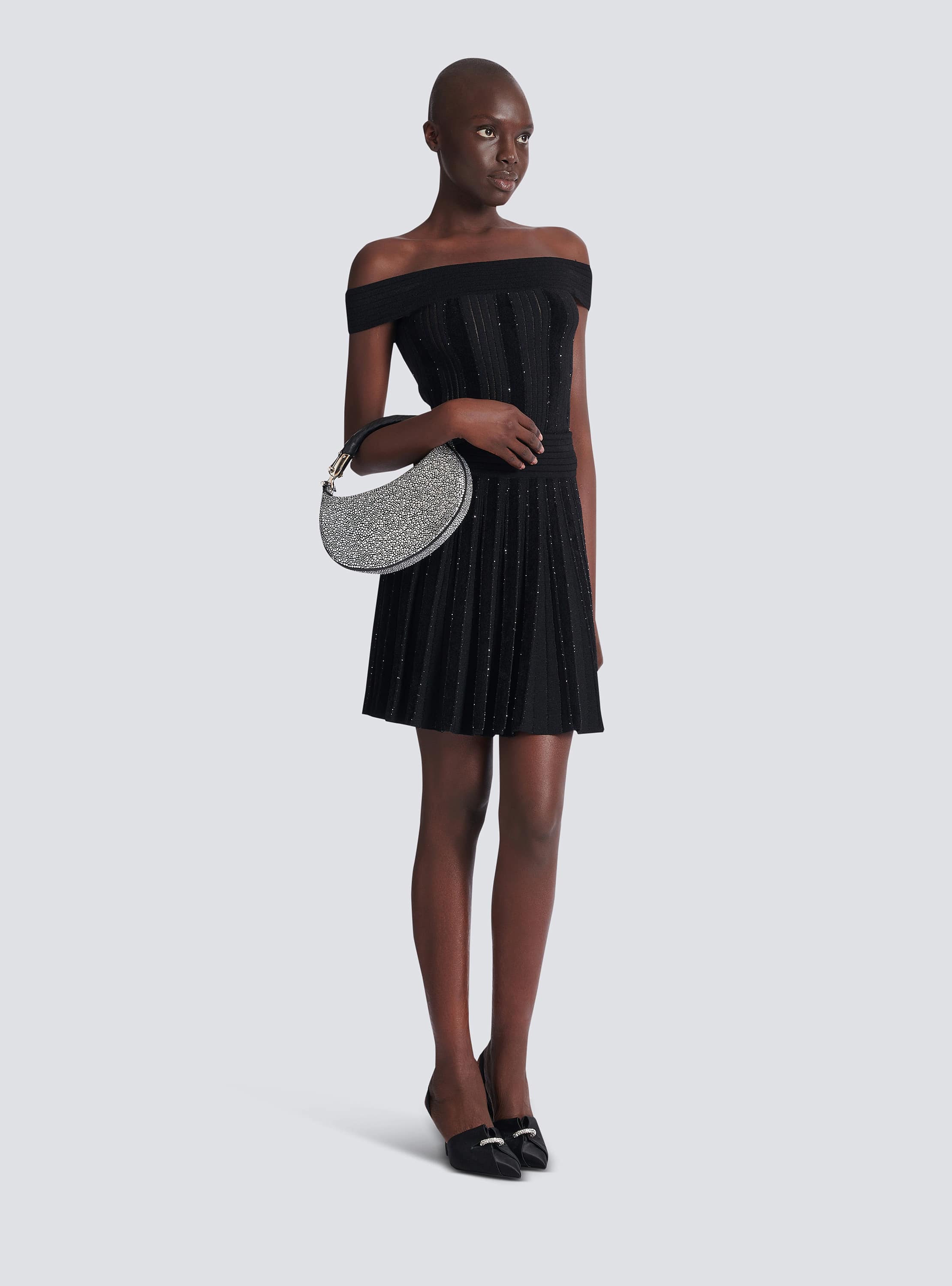 Pleated glitter knit skirt