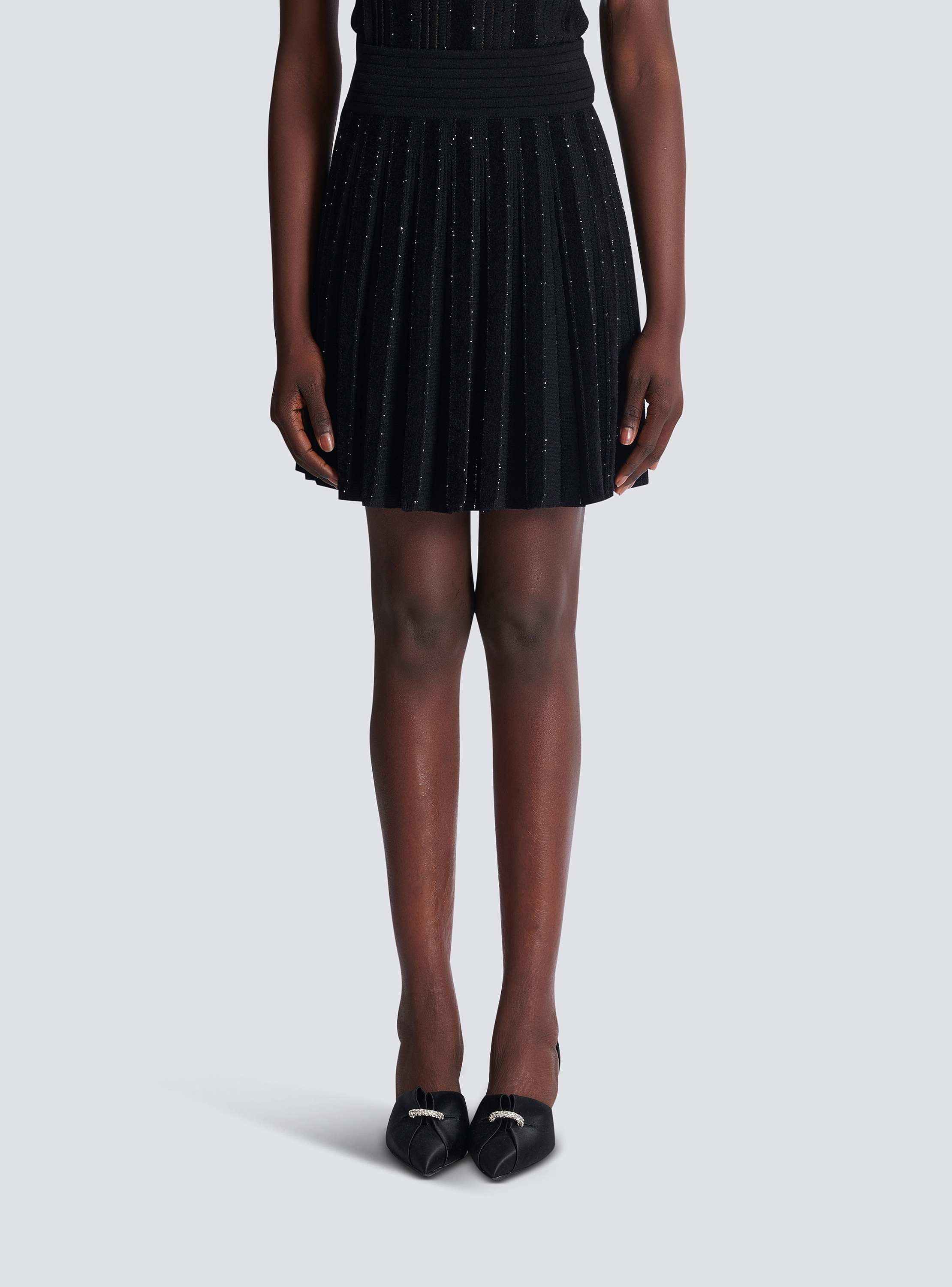 Pleated glitter knit skirt