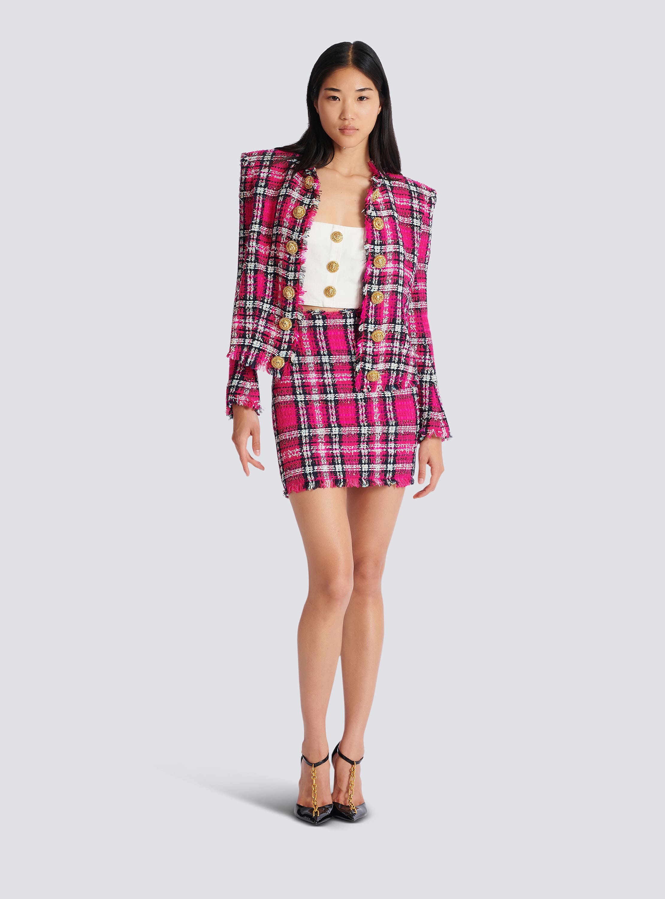 Short glitter tweed skirt