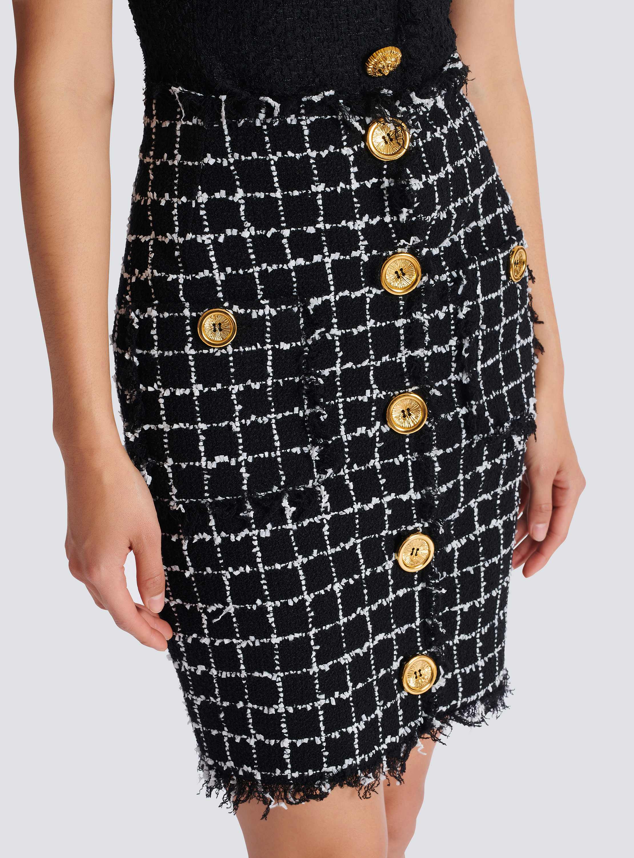 Tweed pencil skirt with buttons