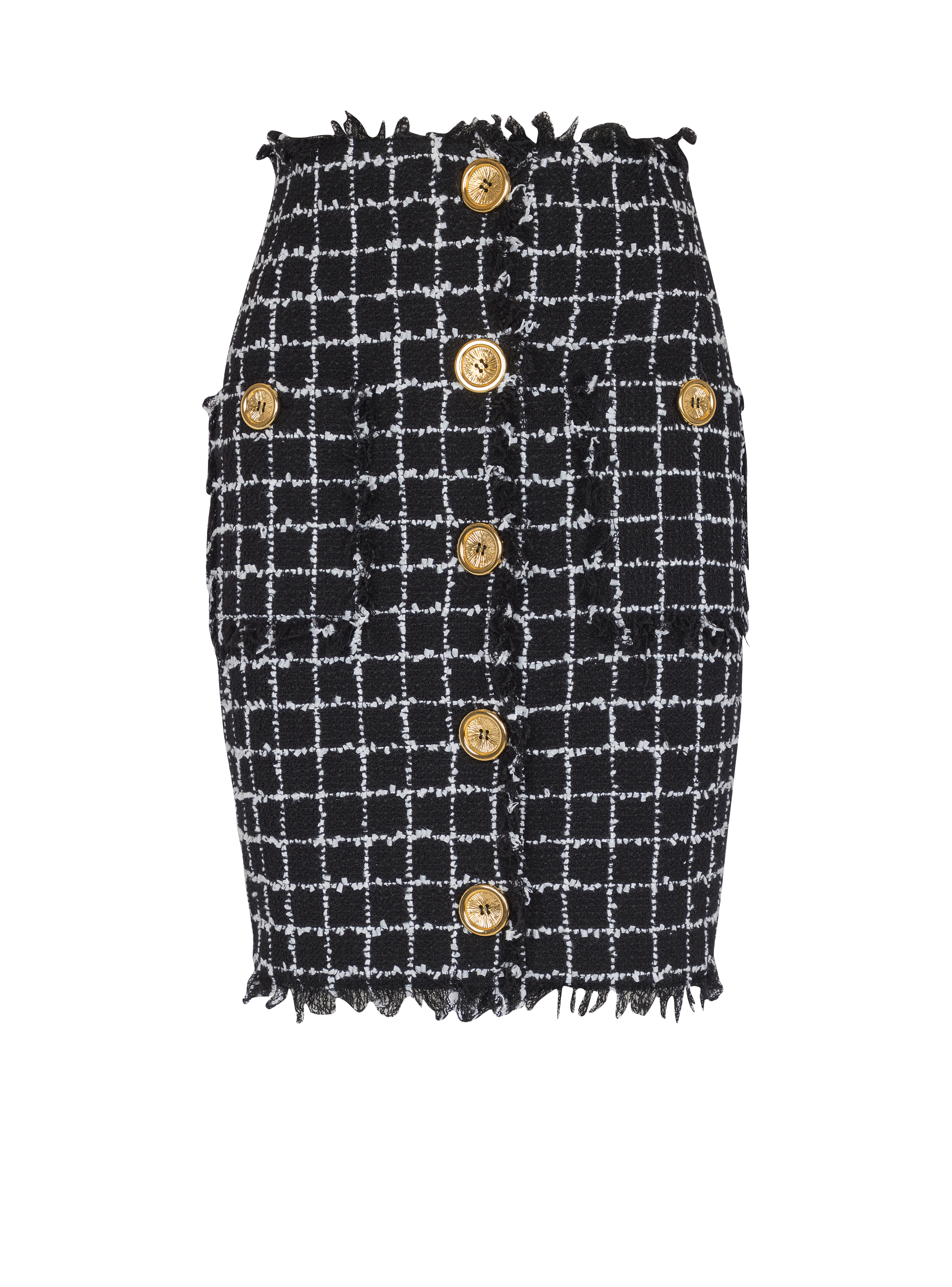 Tweed pencil skirt with buttons