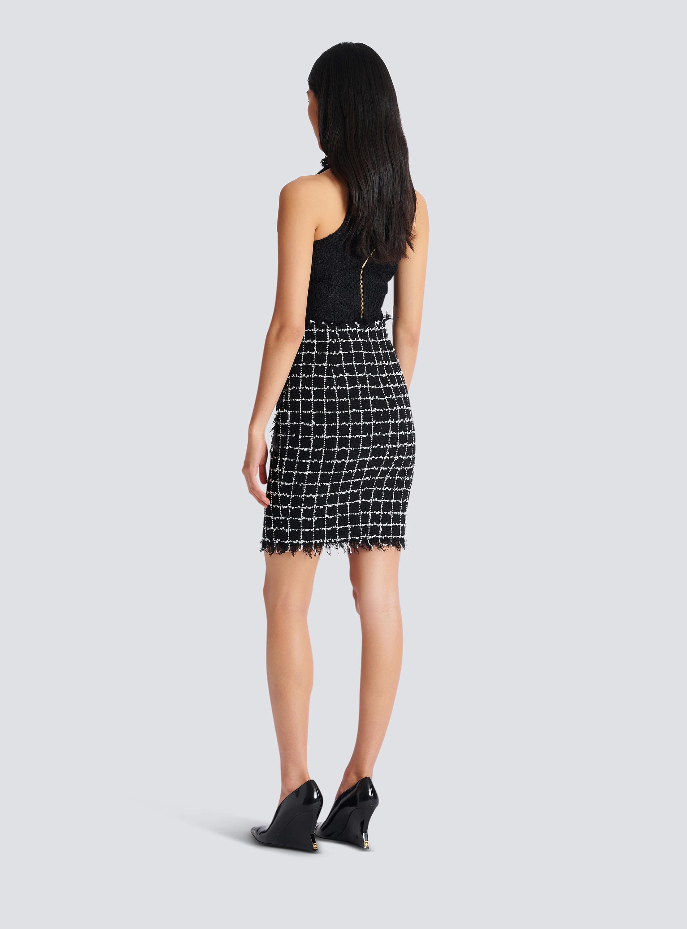 Tweed pencil skirt with buttons