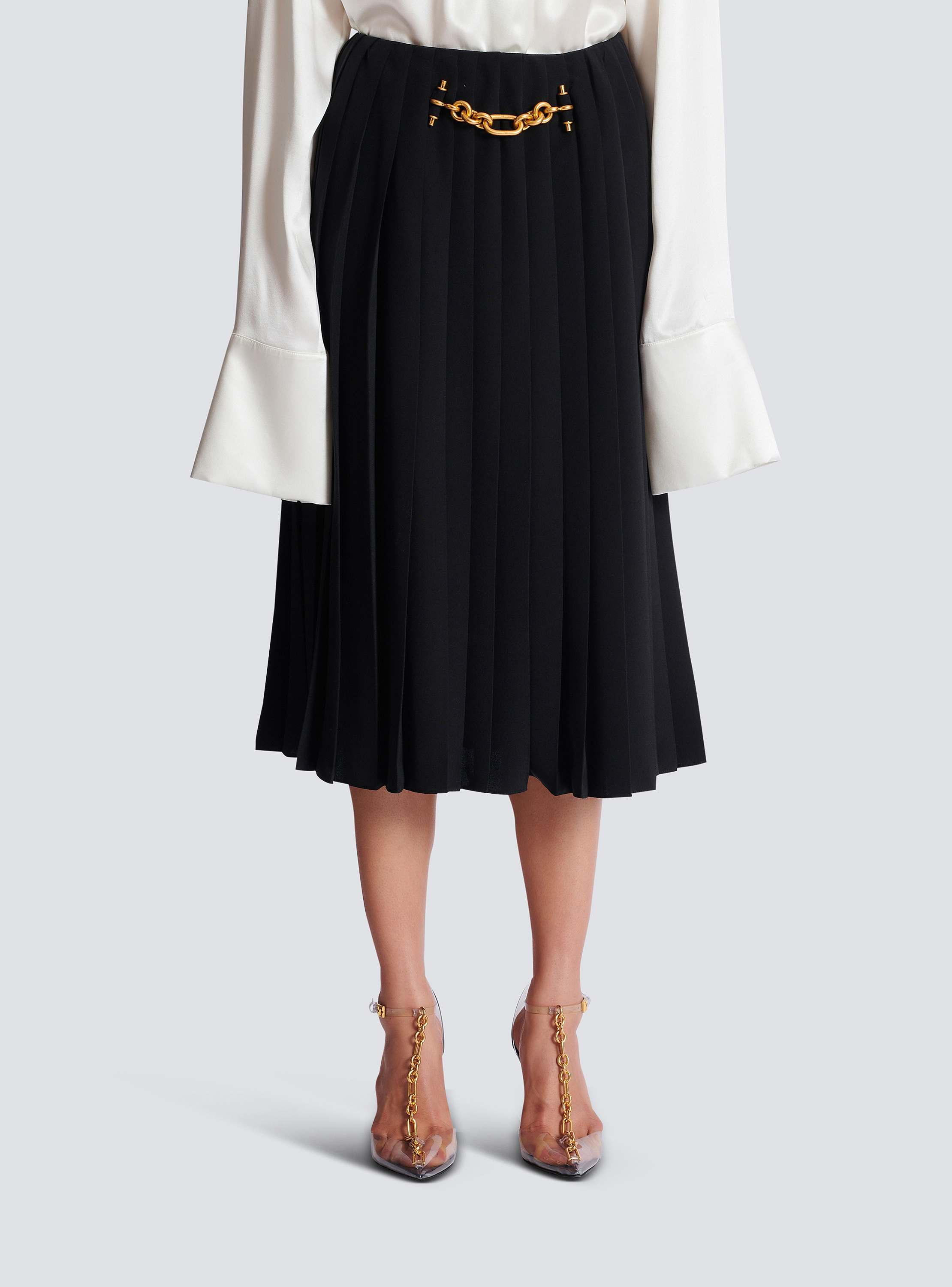 Pleated silk midi skirt with embellished detail