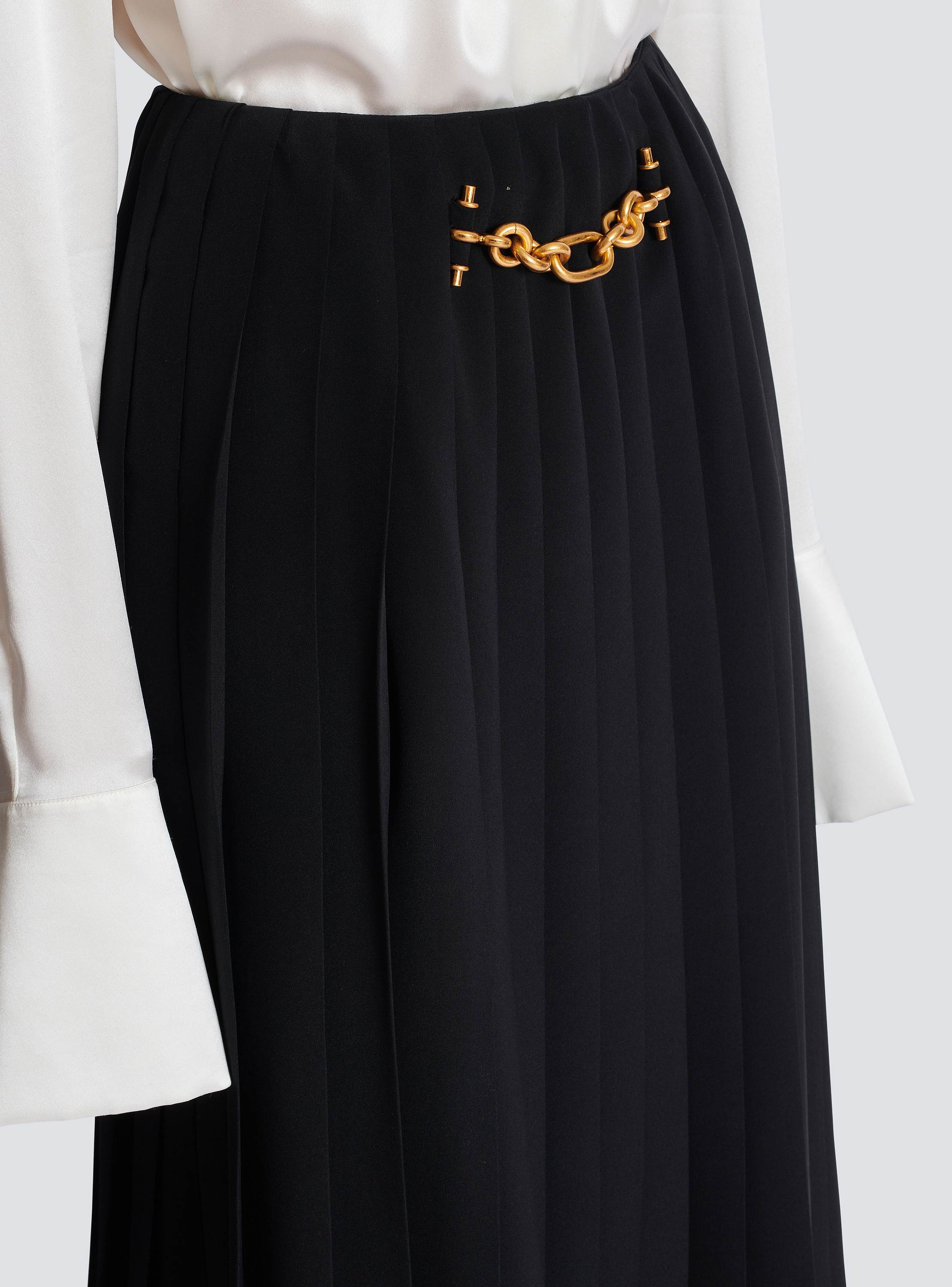 Pleated silk midi skirt with embellished detail
