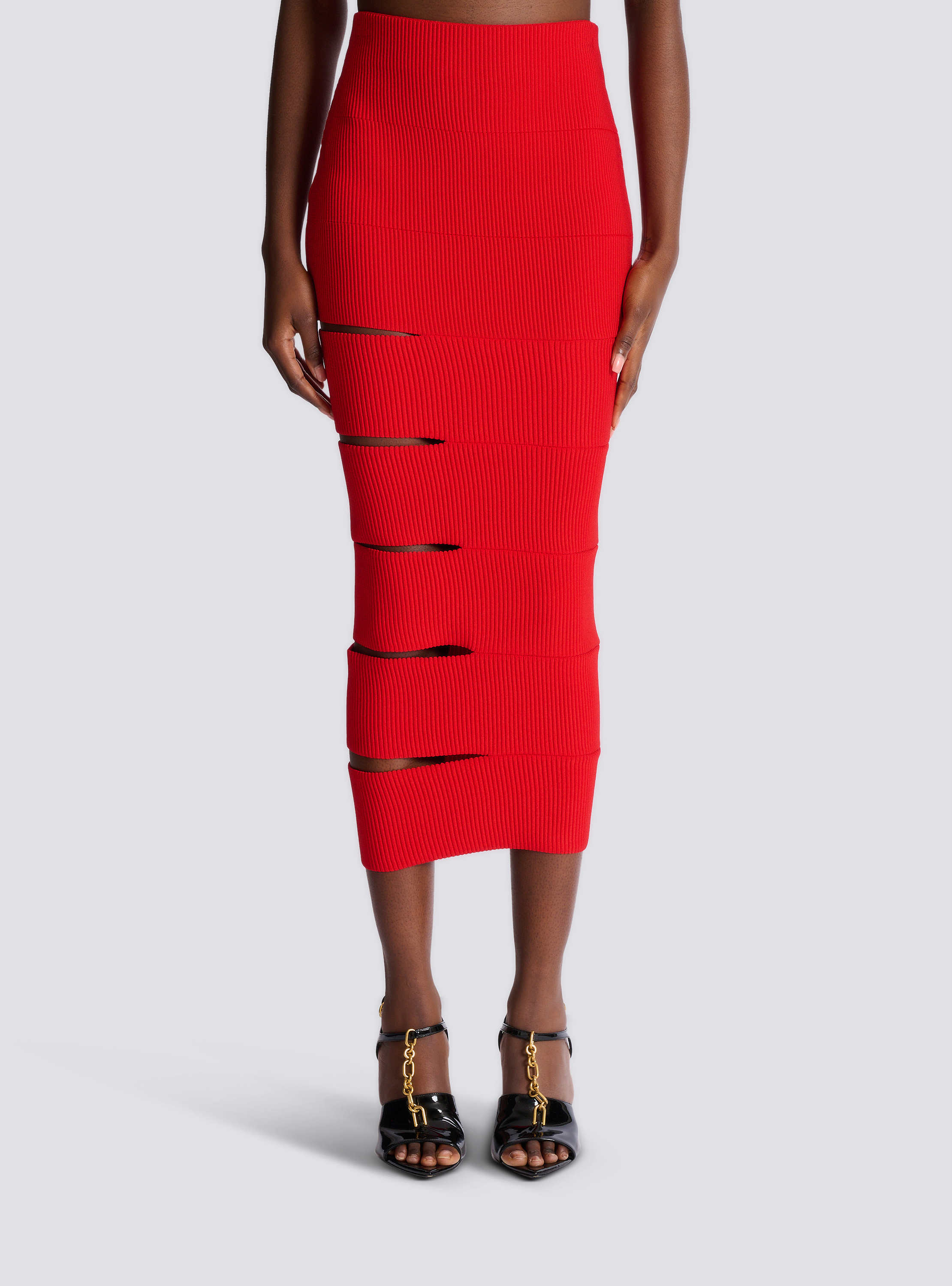 Long knit skirt with cut-outs