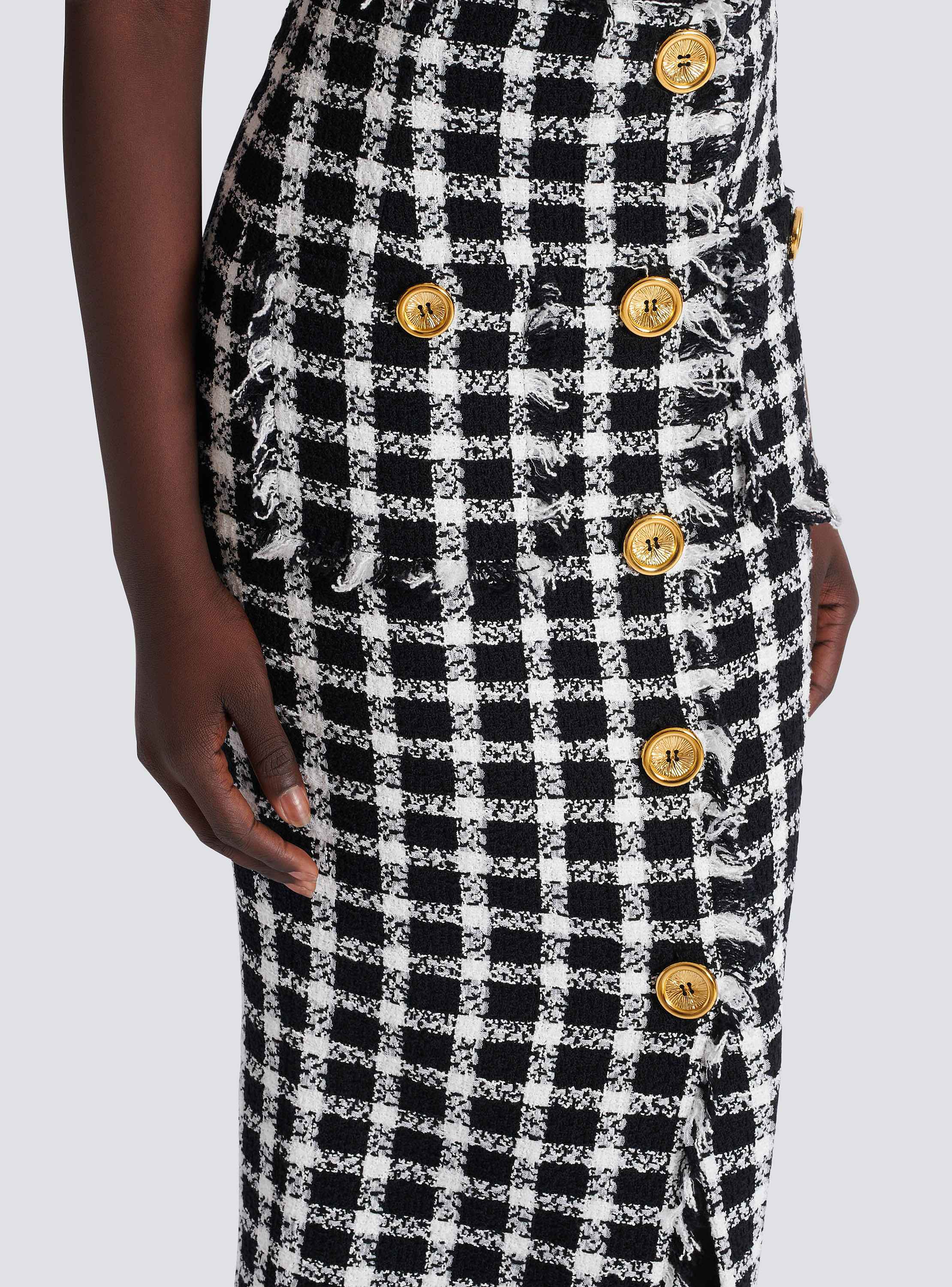 Long gingham tweed skirt