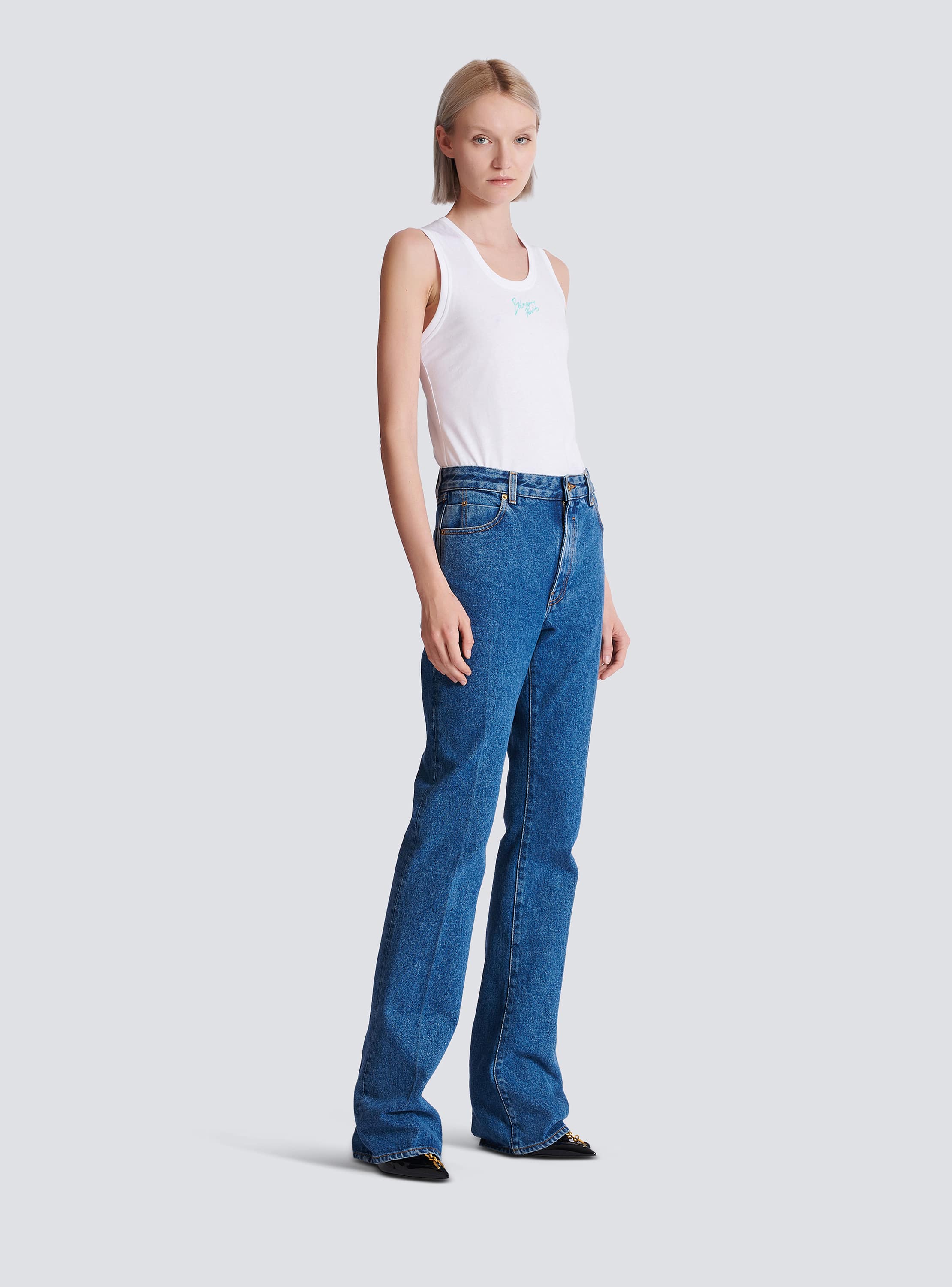 Straight-leg denim jeans