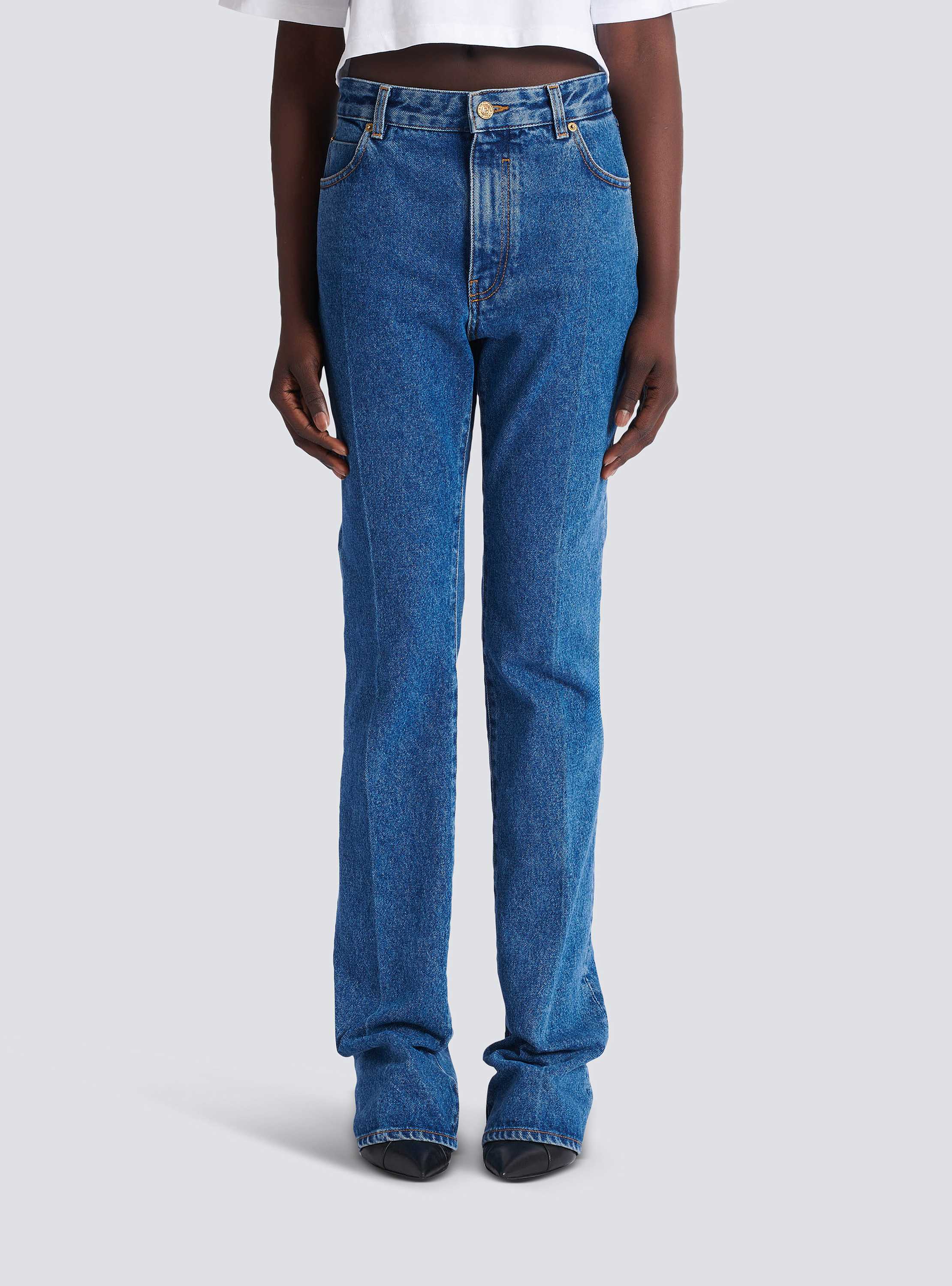 Straight-leg denim jeans
