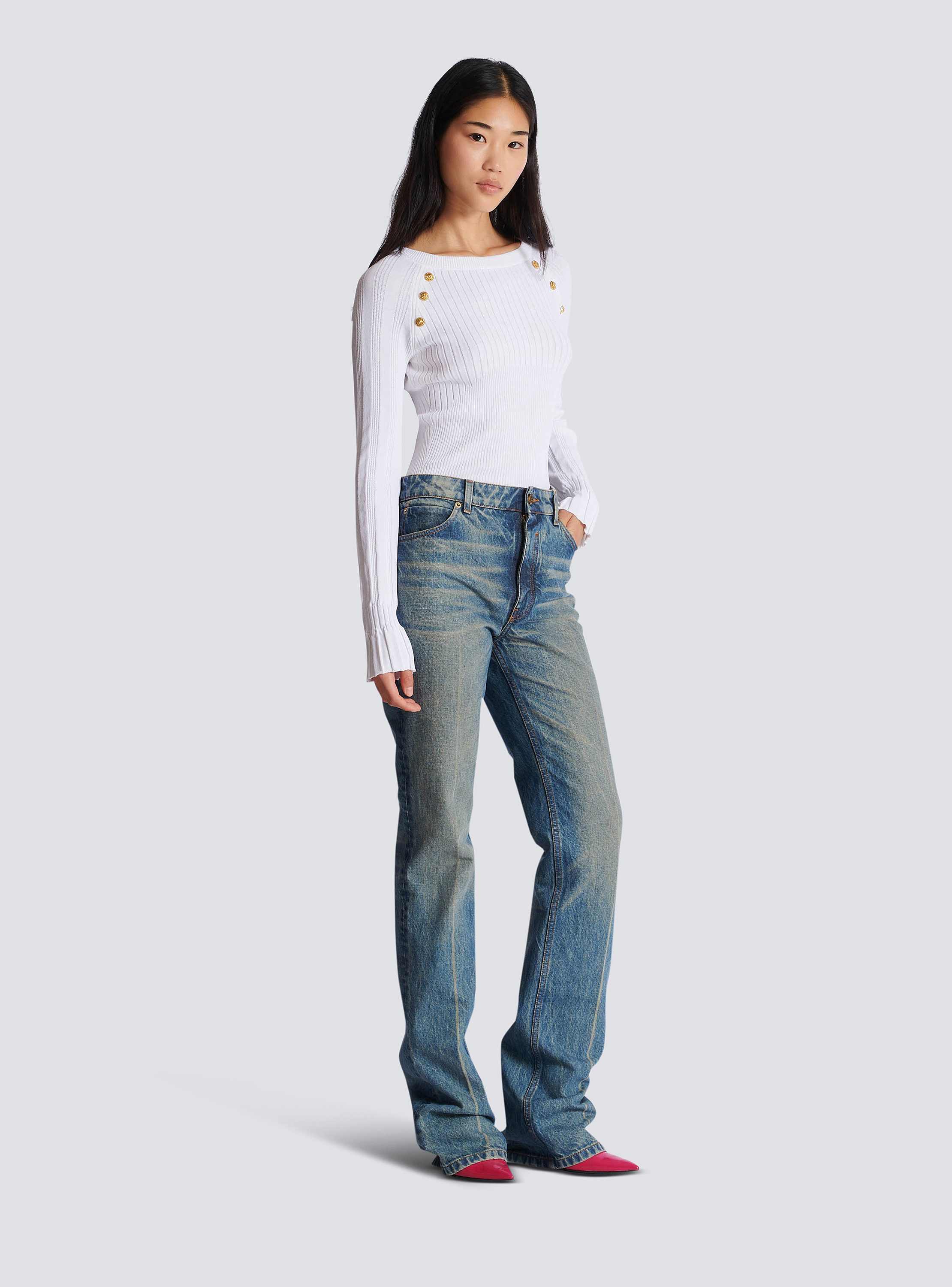 Straight-leg faded denim jeans