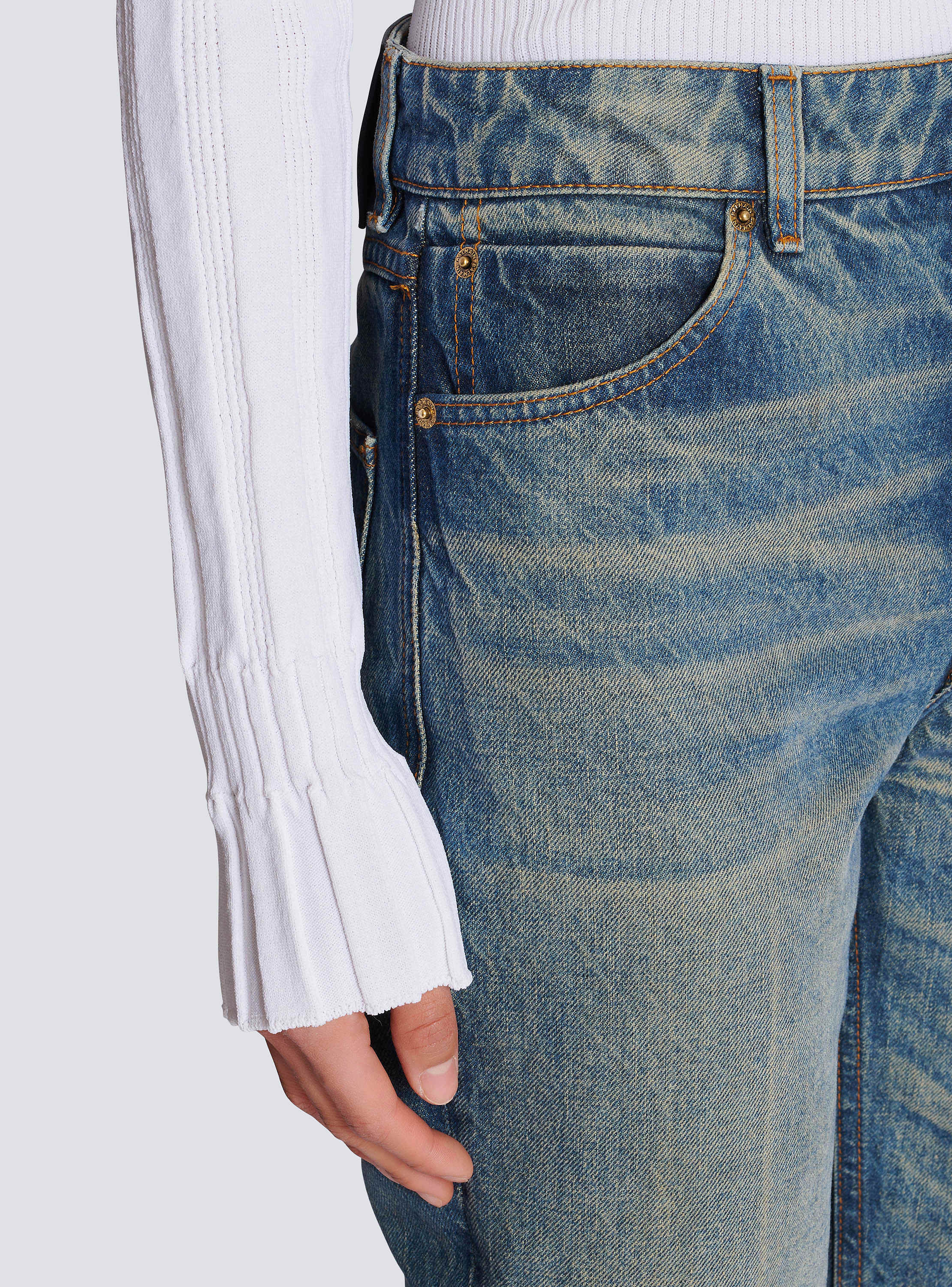 Straight-leg faded denim jeans