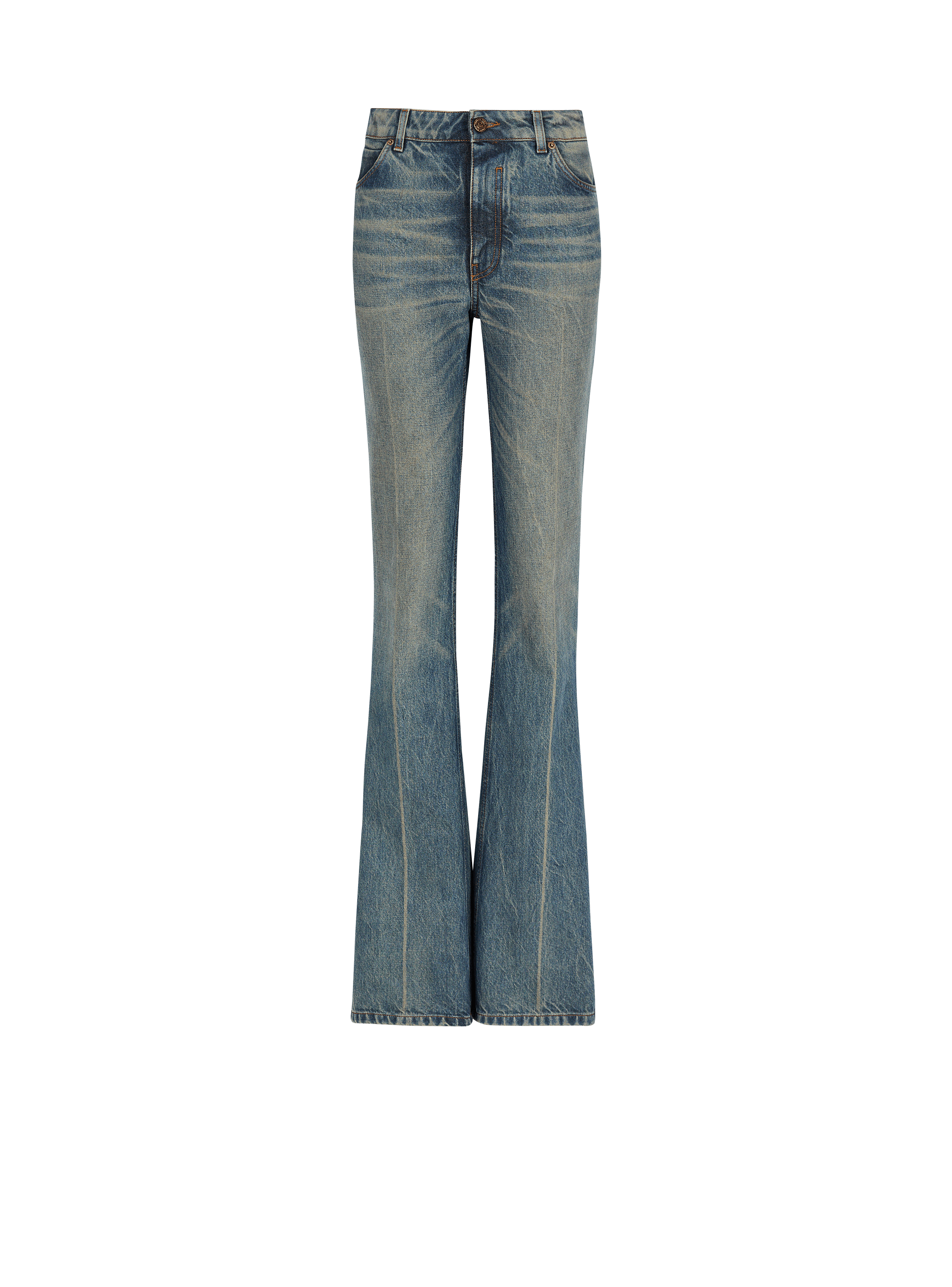Straight-leg faded denim jeans