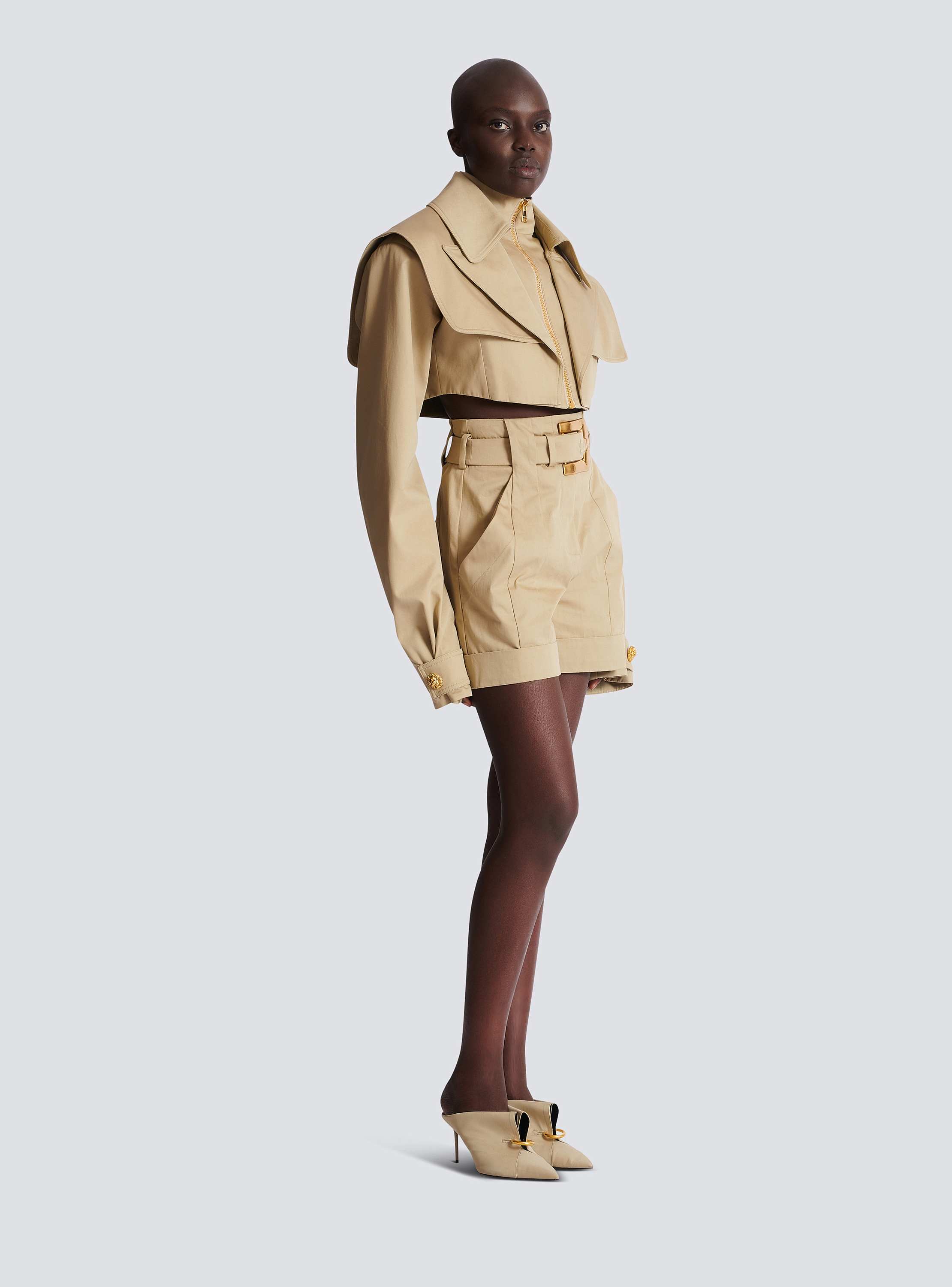 Cotton gabardine shorts with belt