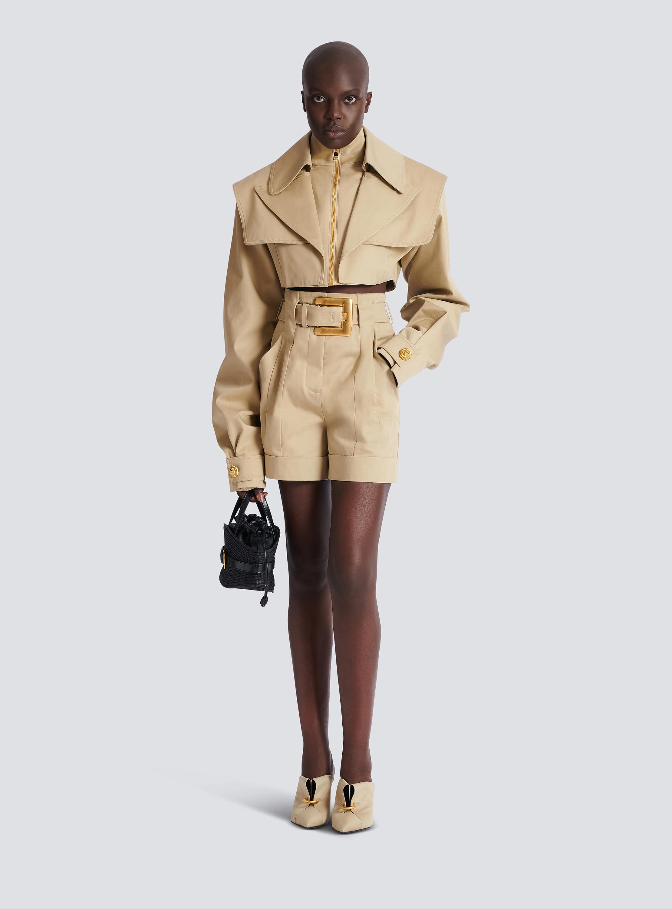 Cotton gabardine shorts with belt