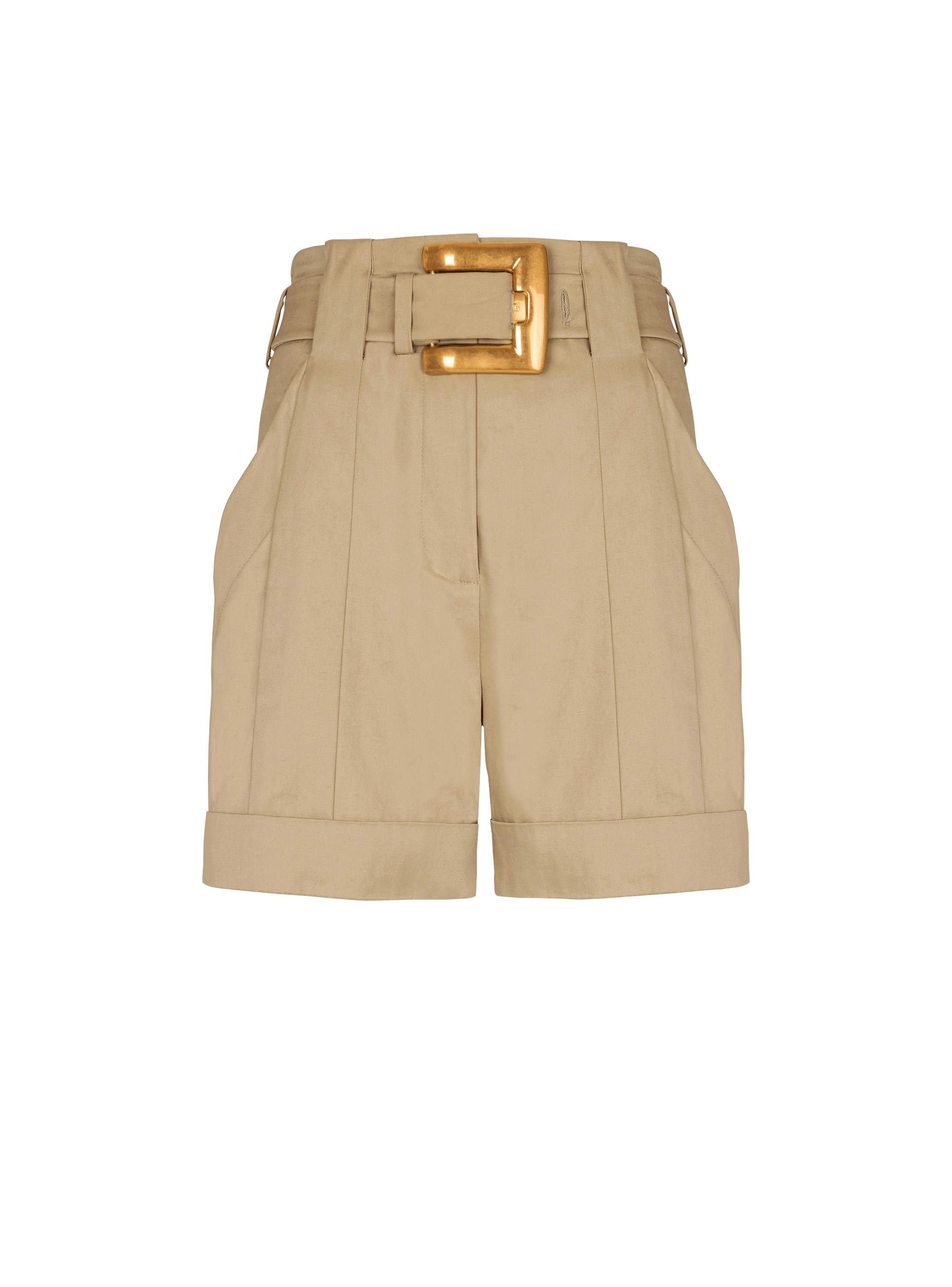 Cotton gabardine shorts with belt