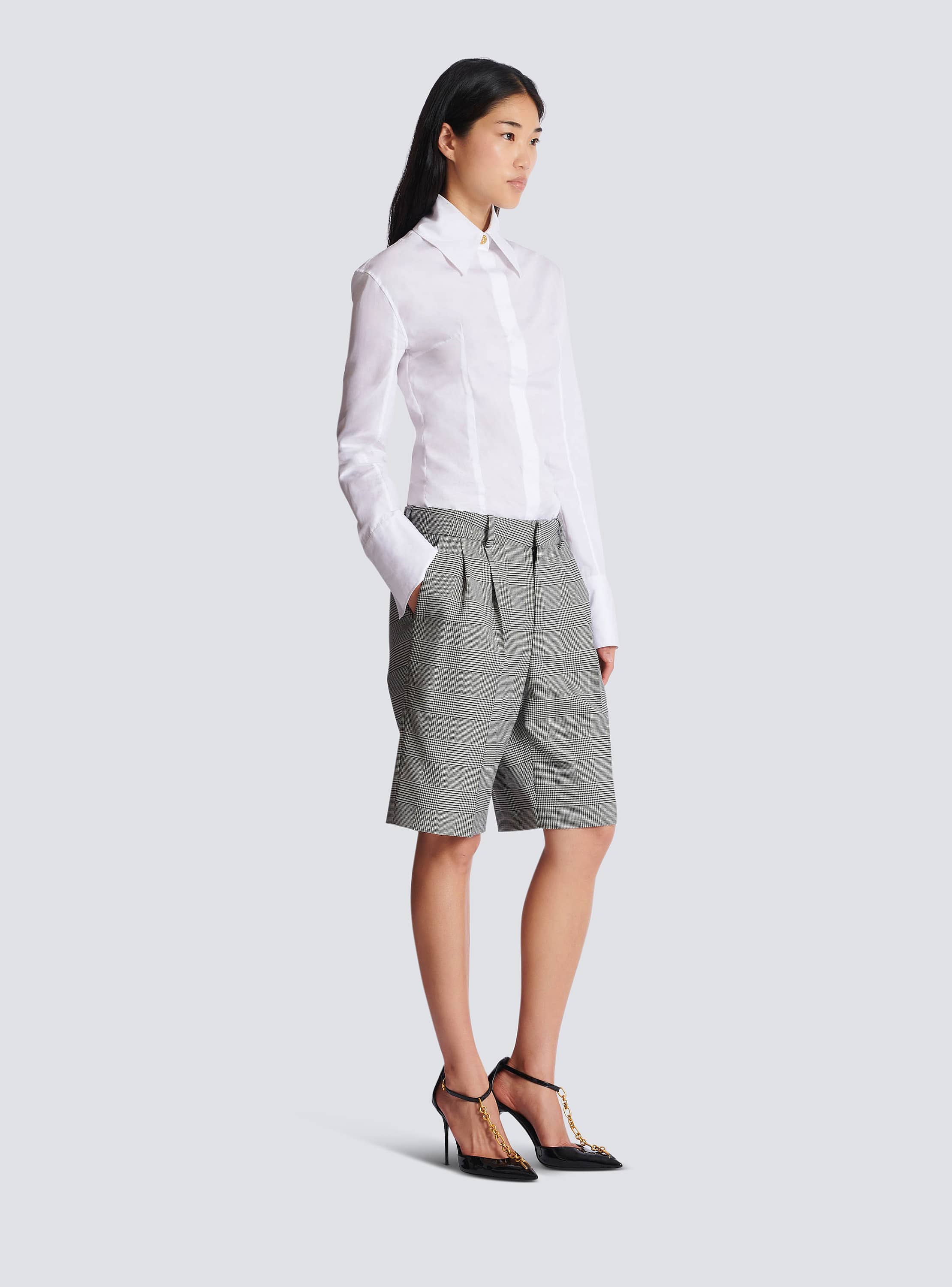 Darted shorts with Prince of Wales check