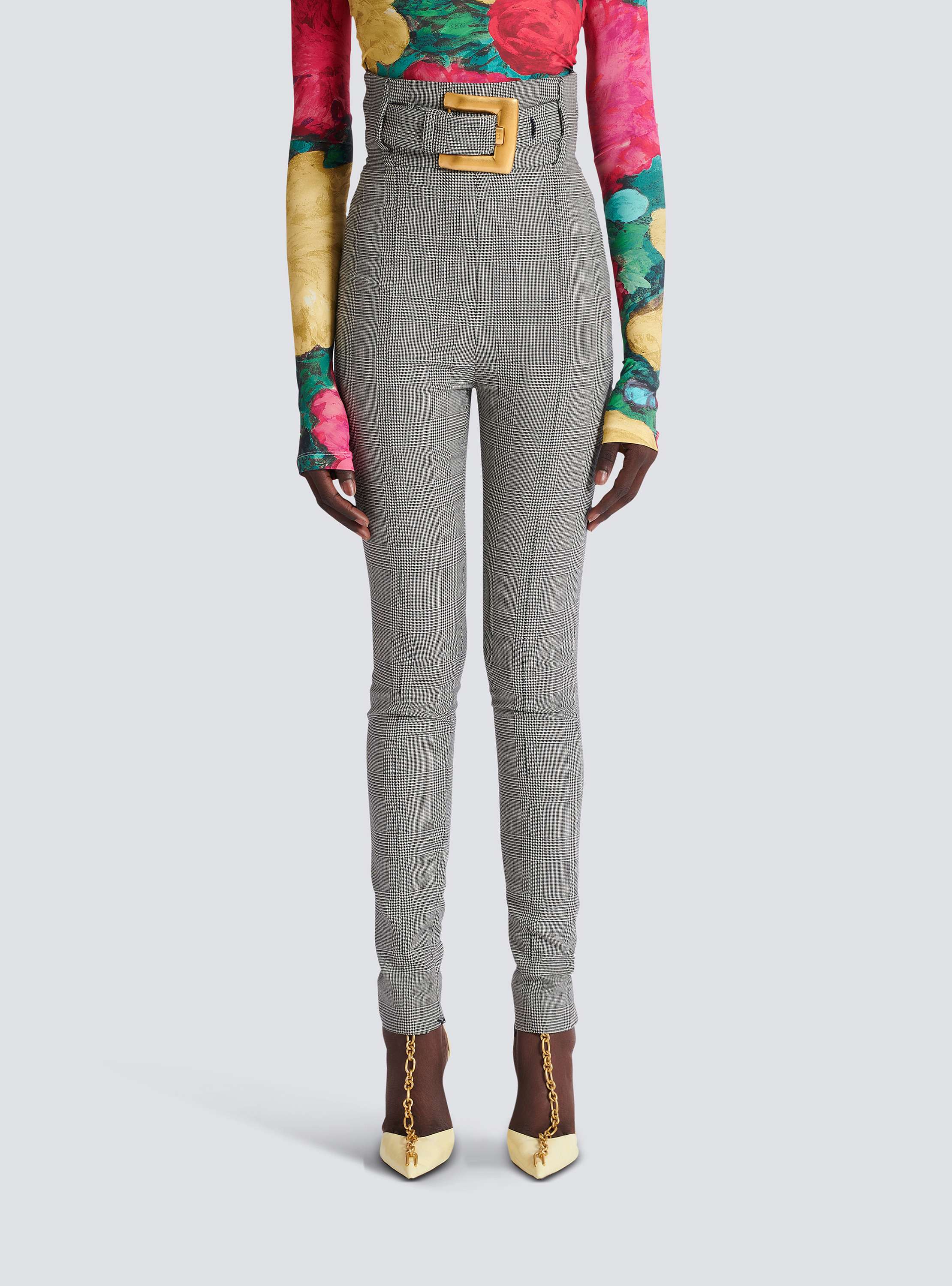 Stretch trousers in Prince of Wales jacquard