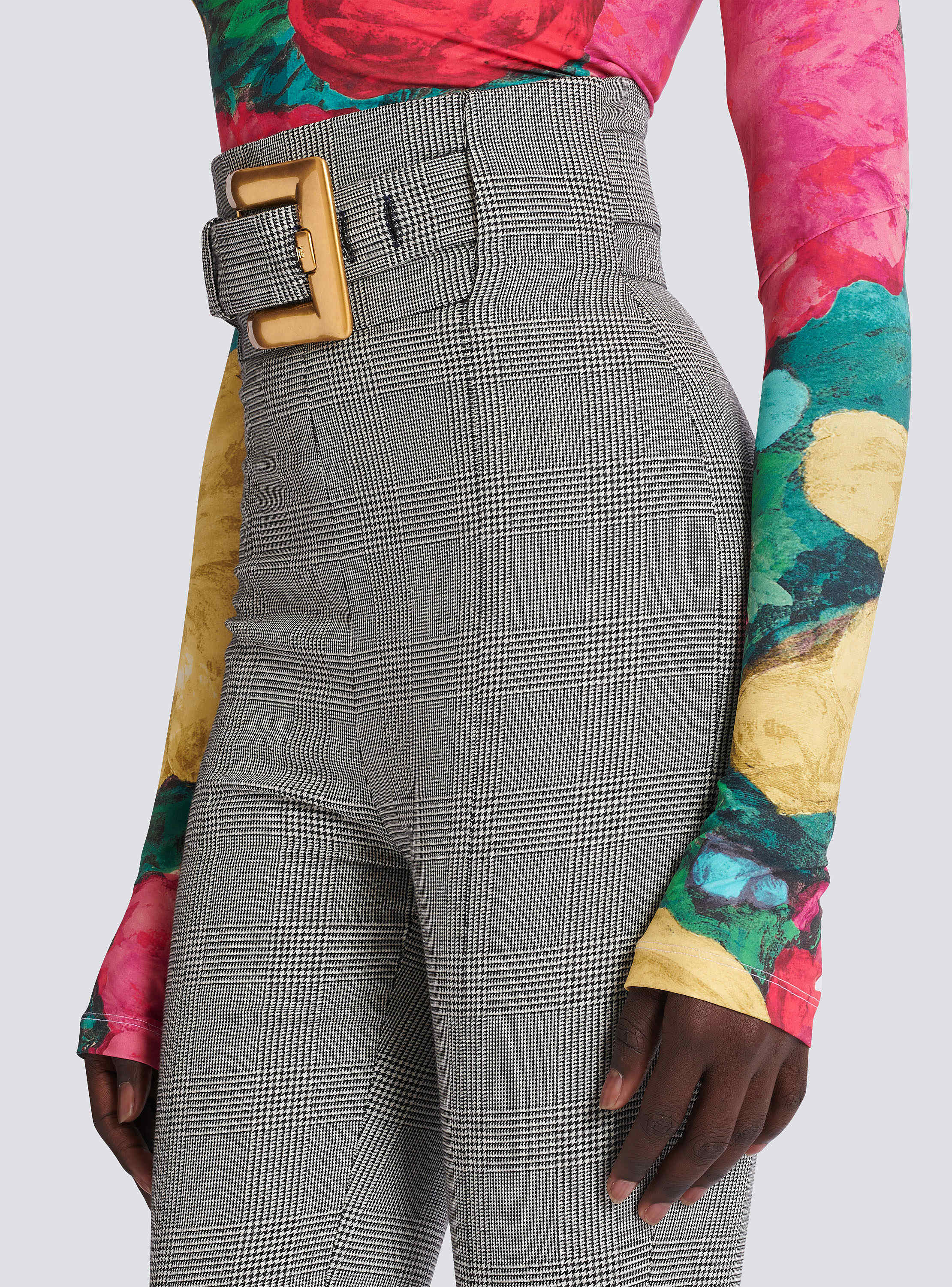 Stretch trousers in Prince of Wales jacquard