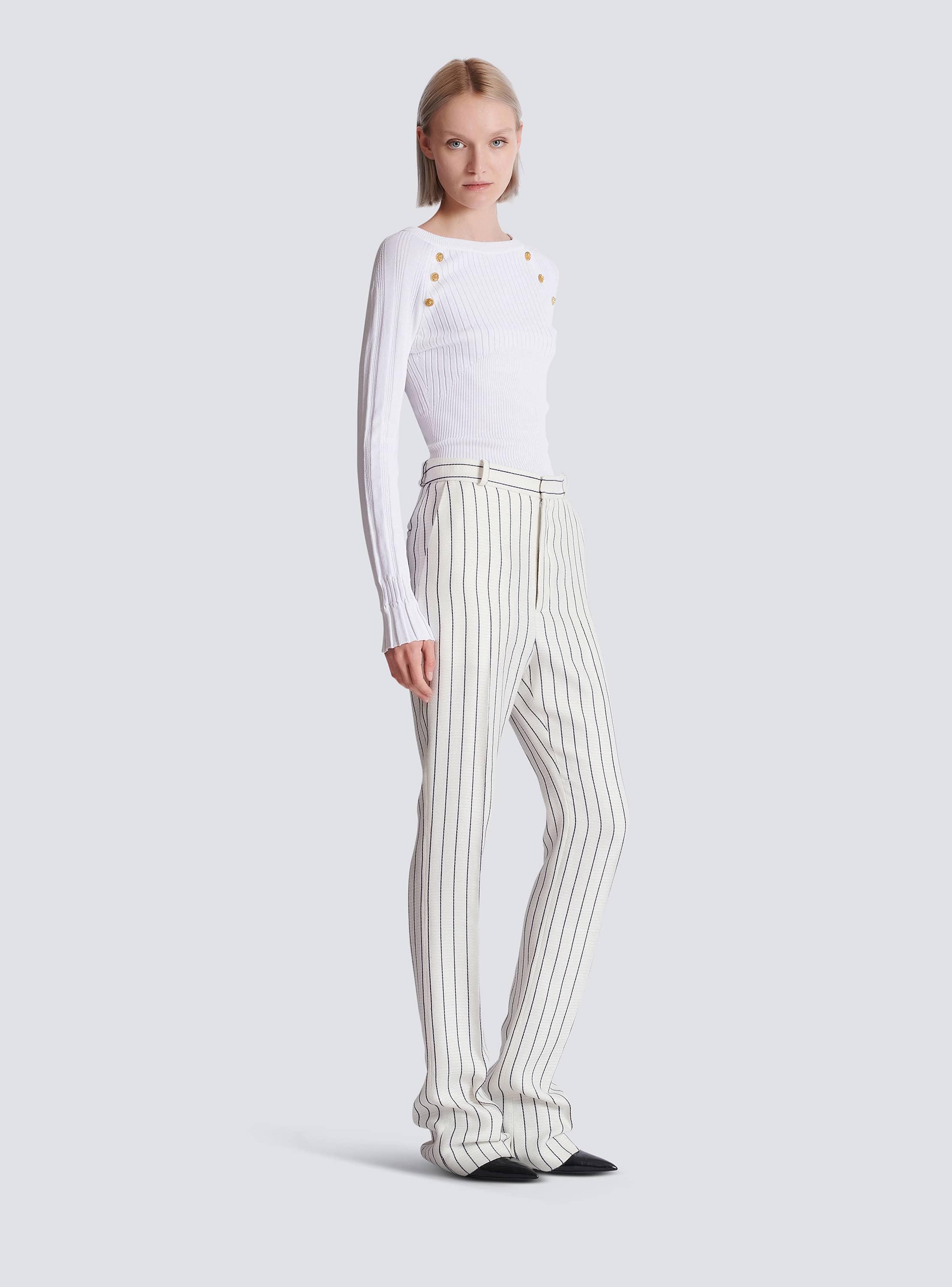 Straight-leg pinstripe trousers