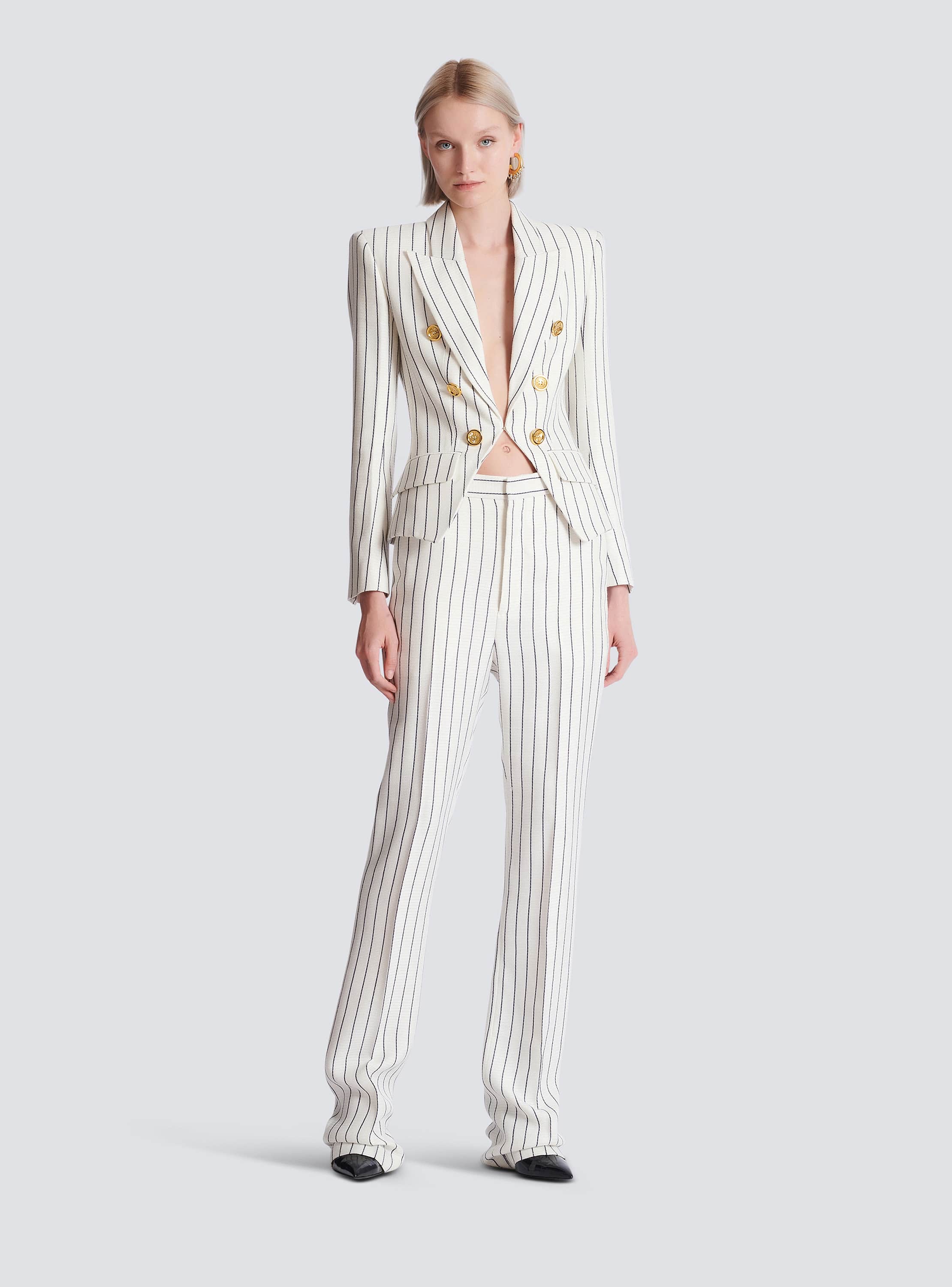 Straight-leg pinstripe trousers