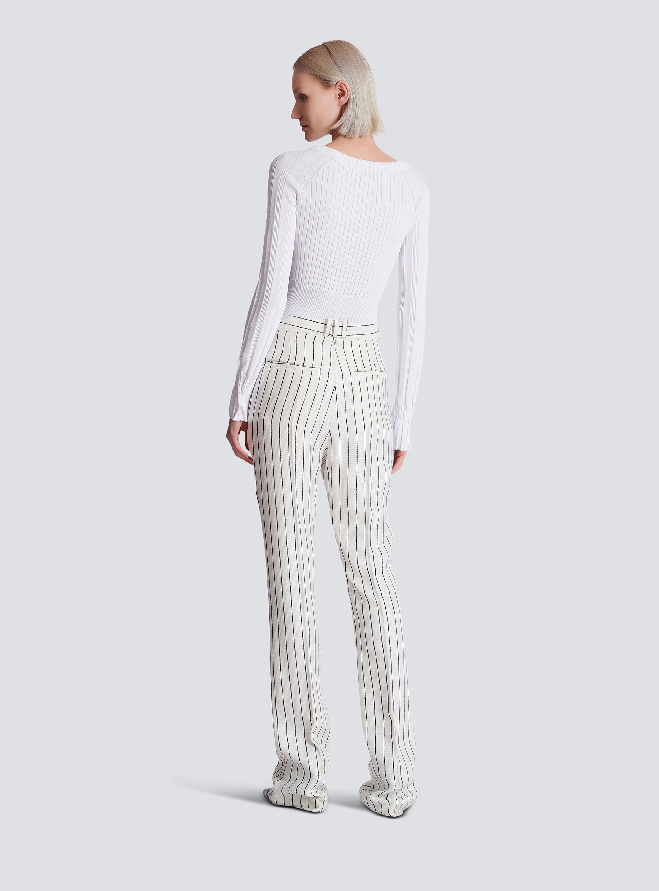 Straight-leg pinstripe trousers
