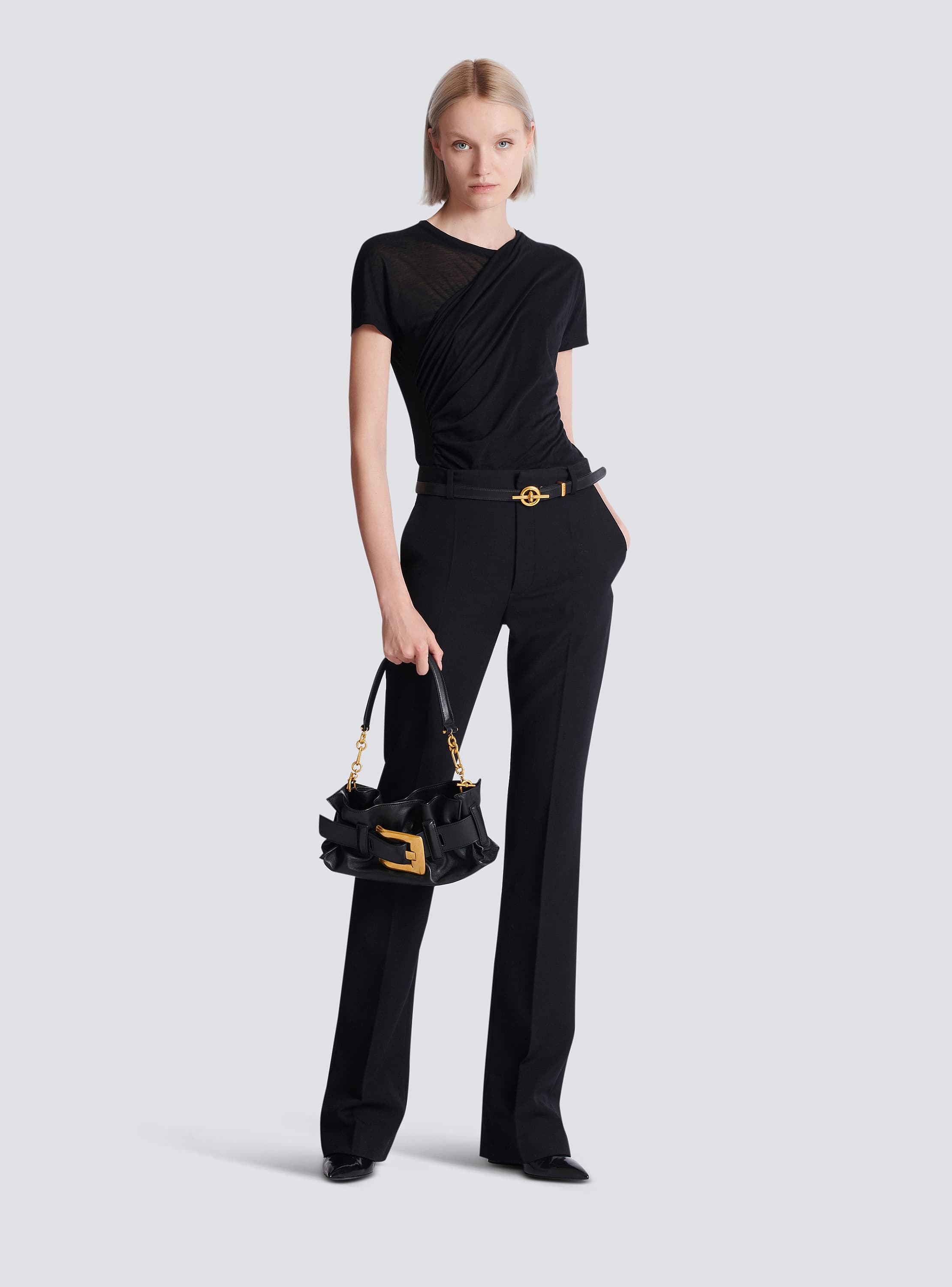 Straight-leg grain de poudre trousers