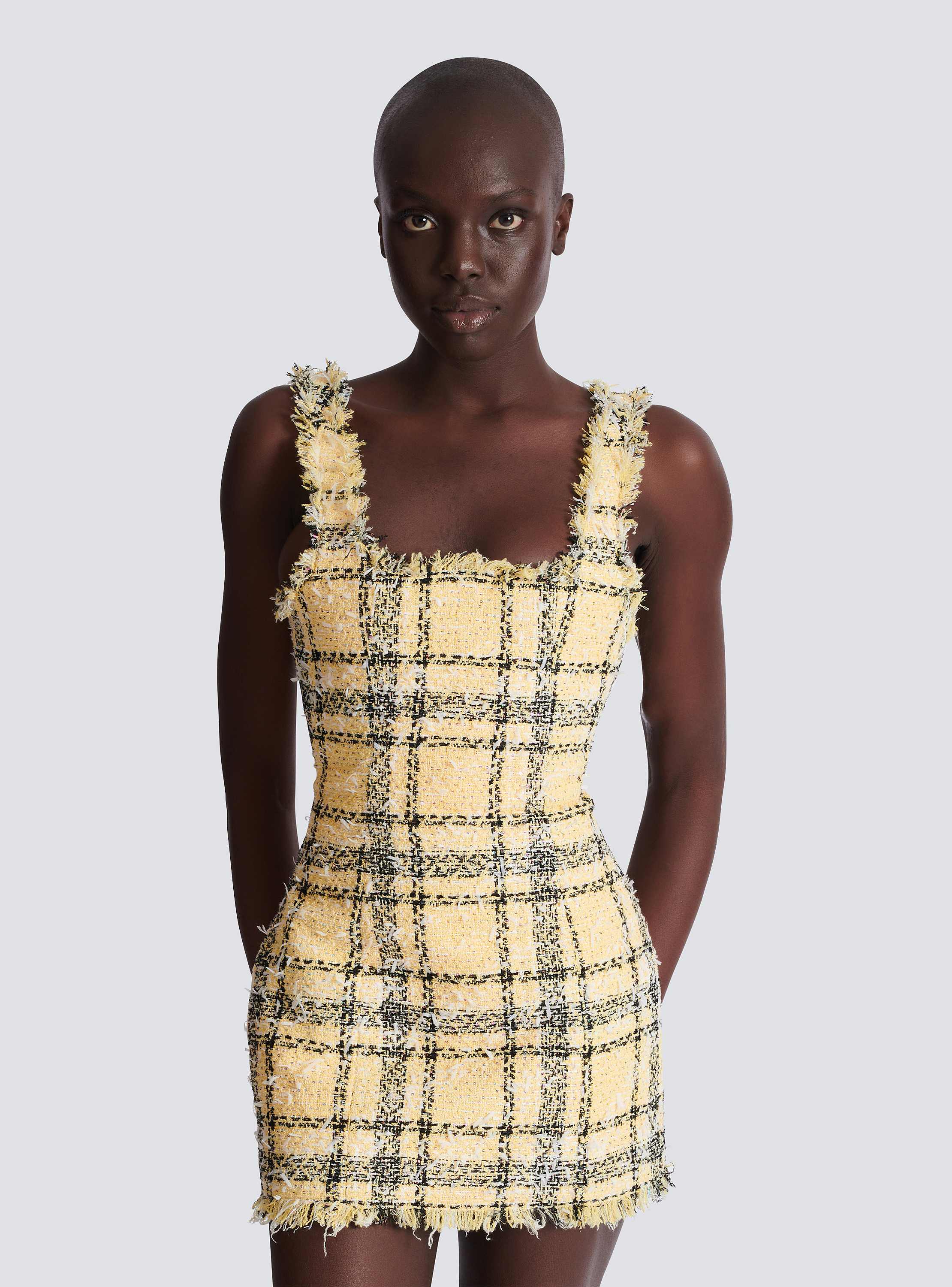 Short strappy dress in glitter tweed