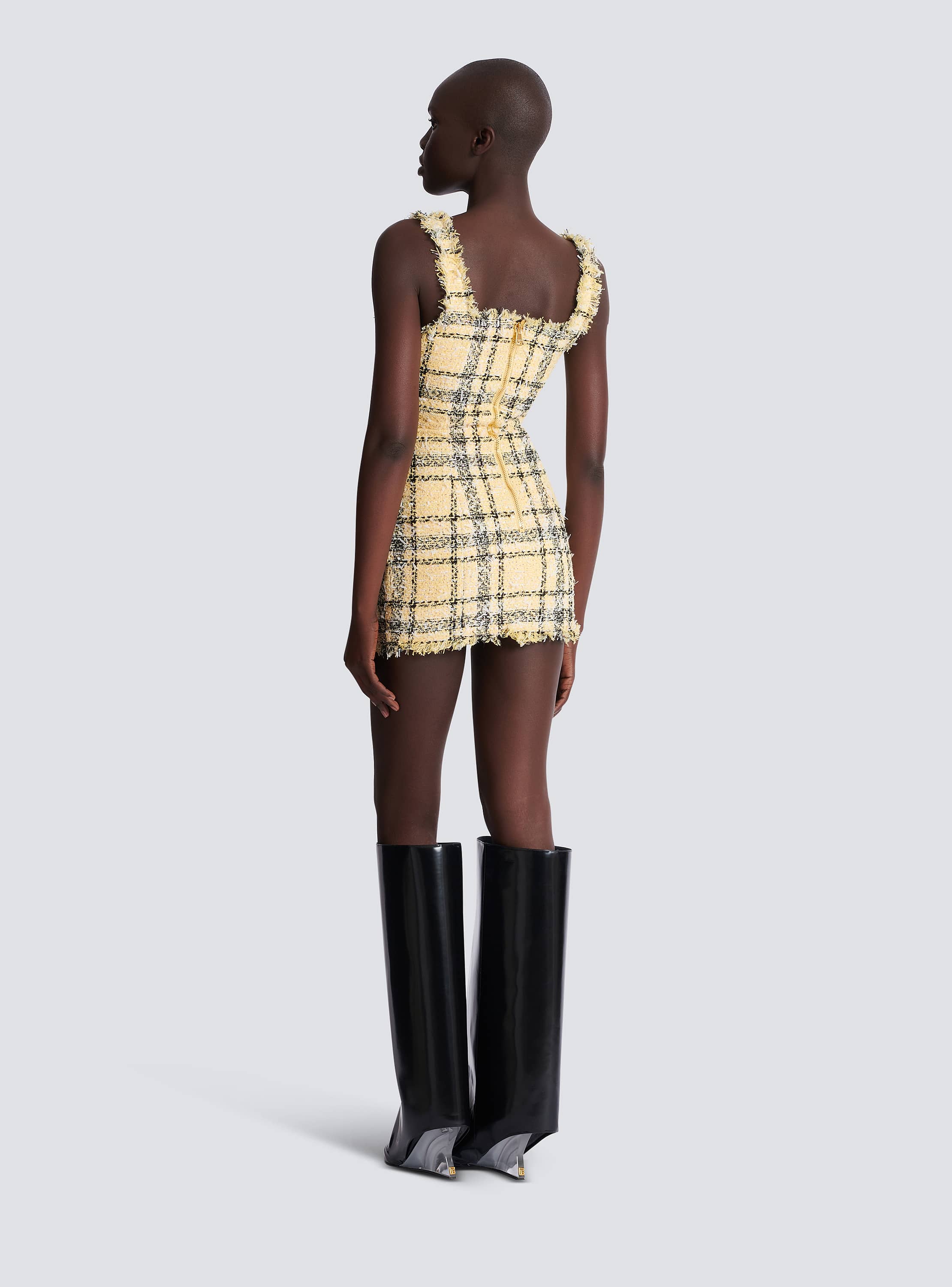 Short strappy dress in glitter tweed