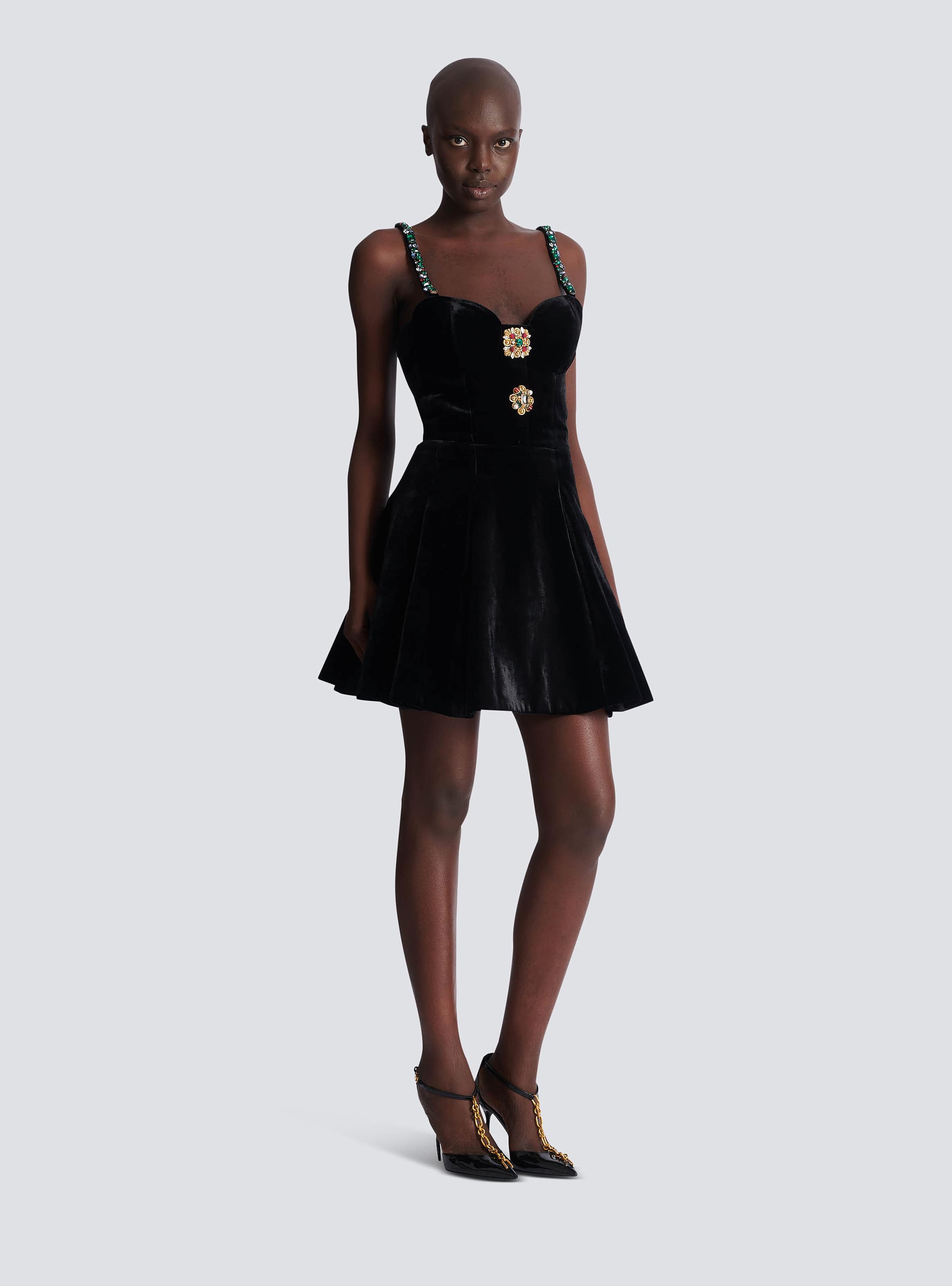 Embellished strappy velvet dress