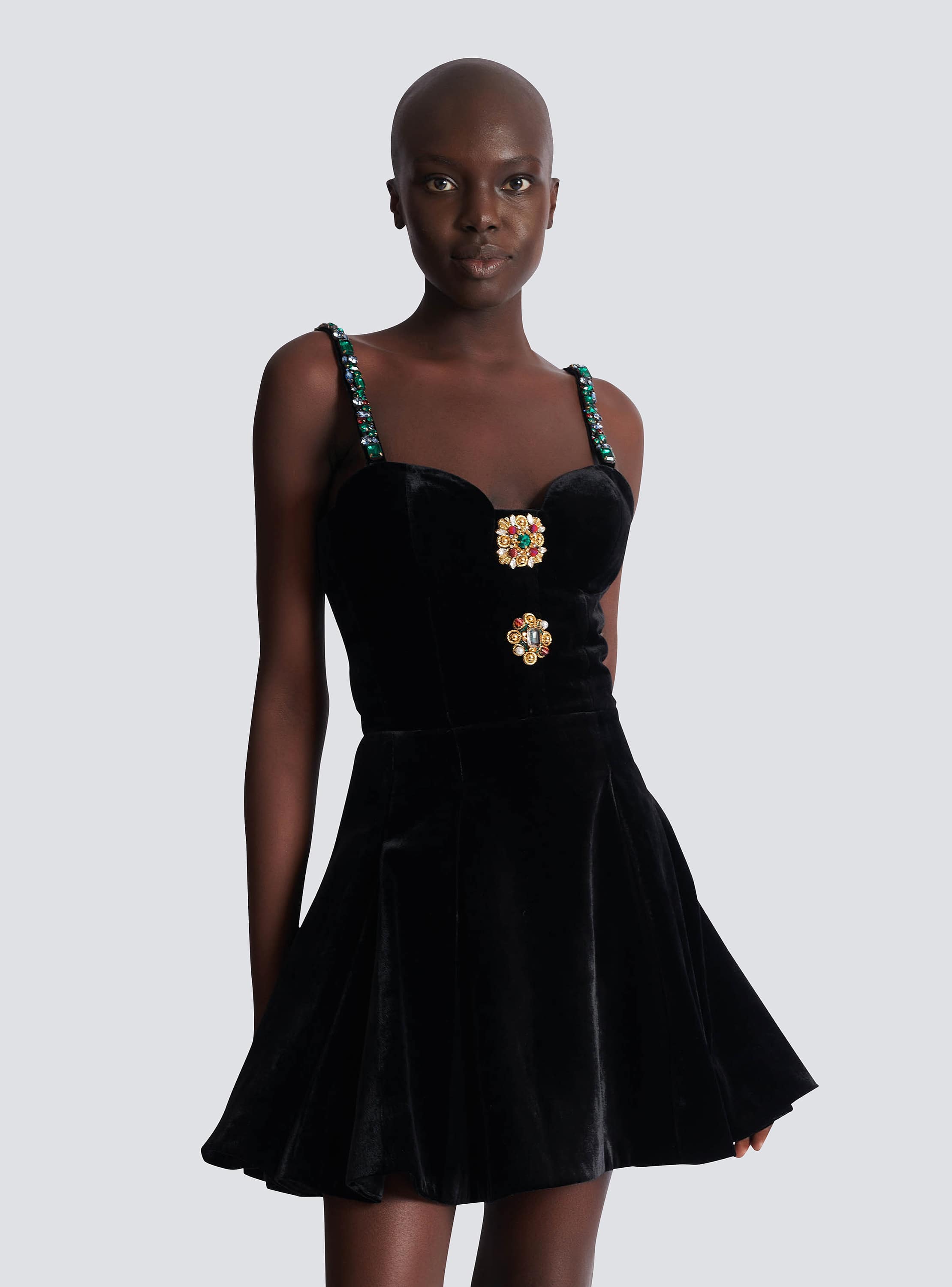 Embellished strappy velvet dress