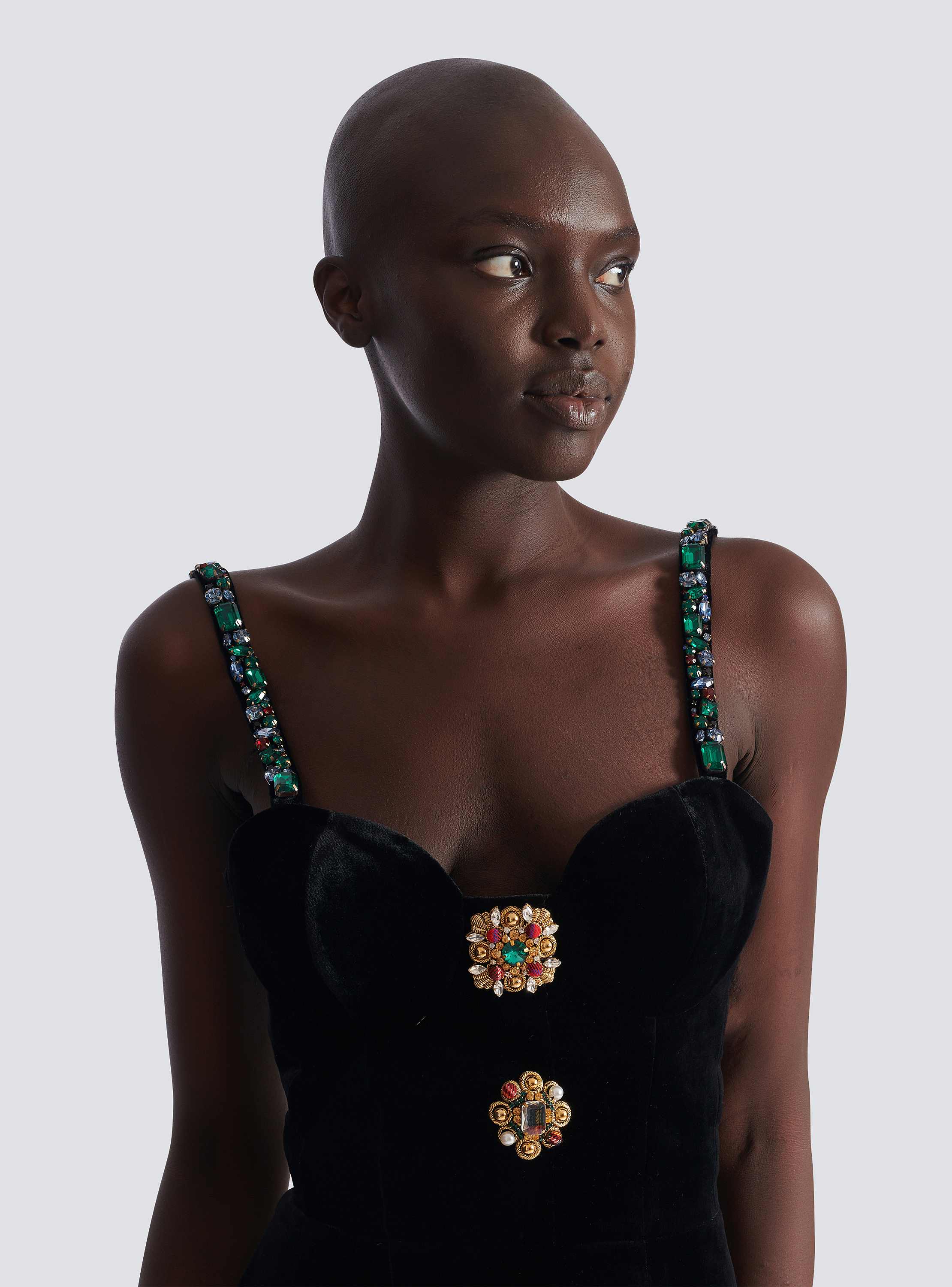 Embellished strappy velvet dress