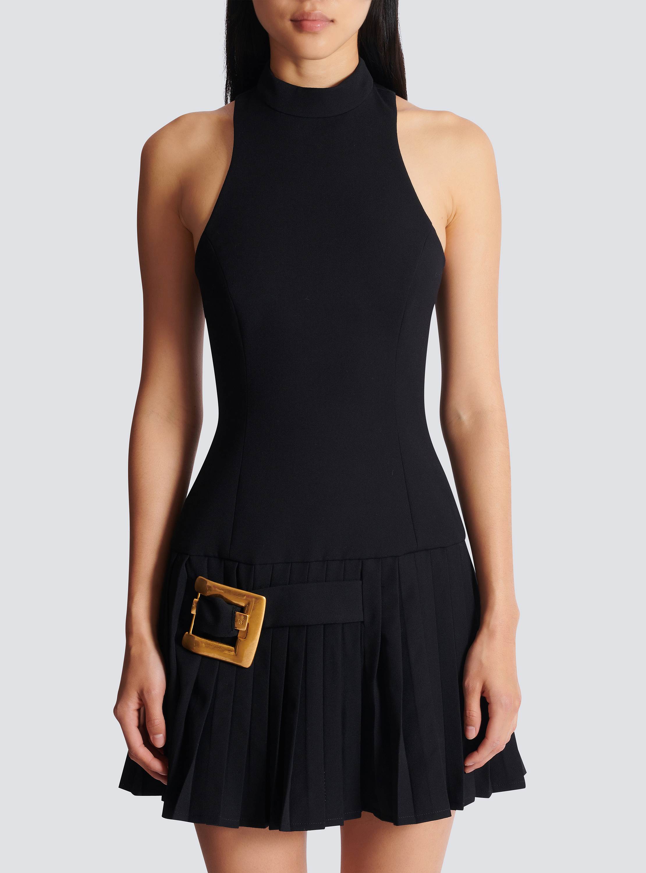 Flared grain de poudre dress with belt detail