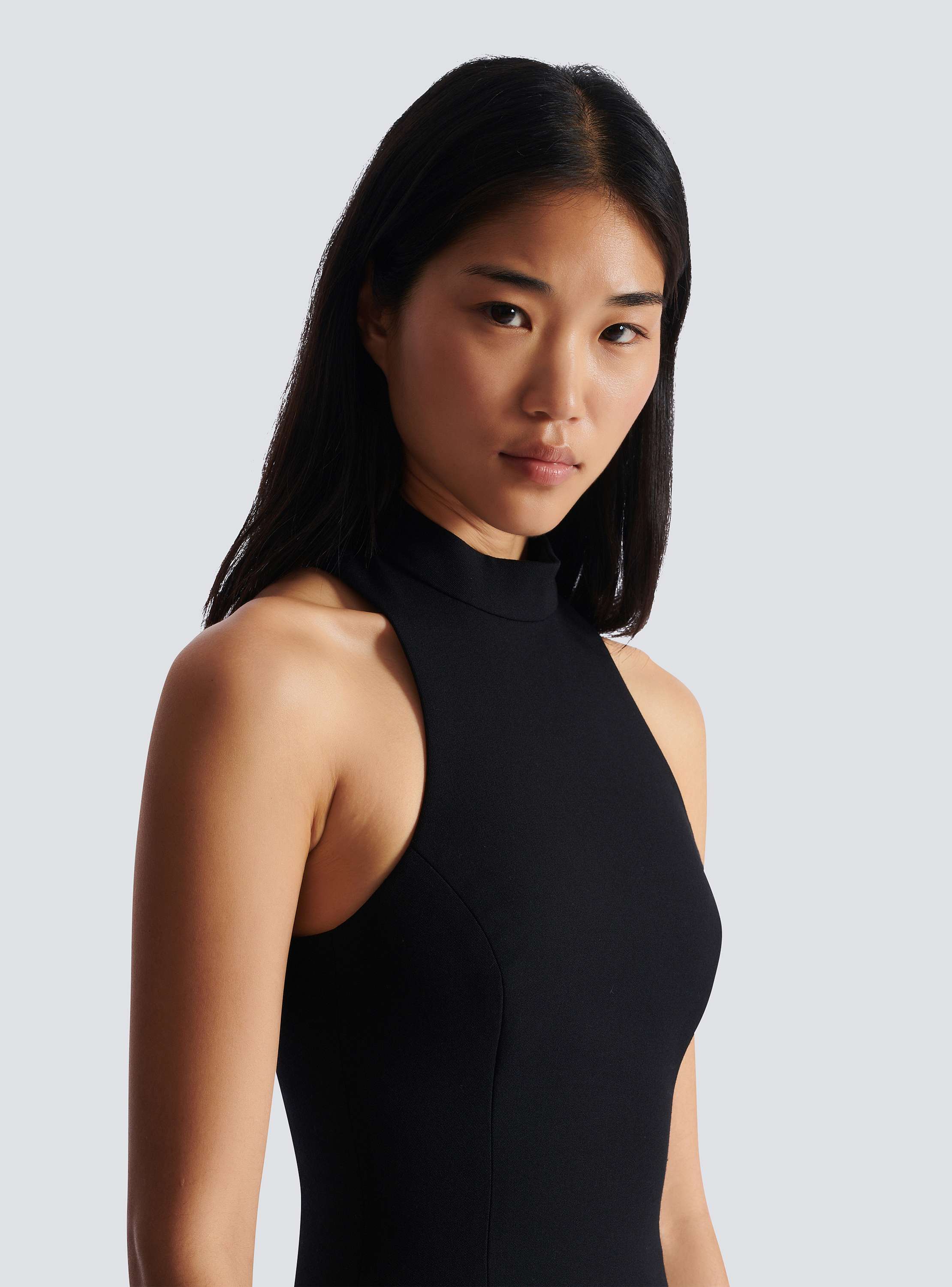 Flared grain de poudre dress with belt detail