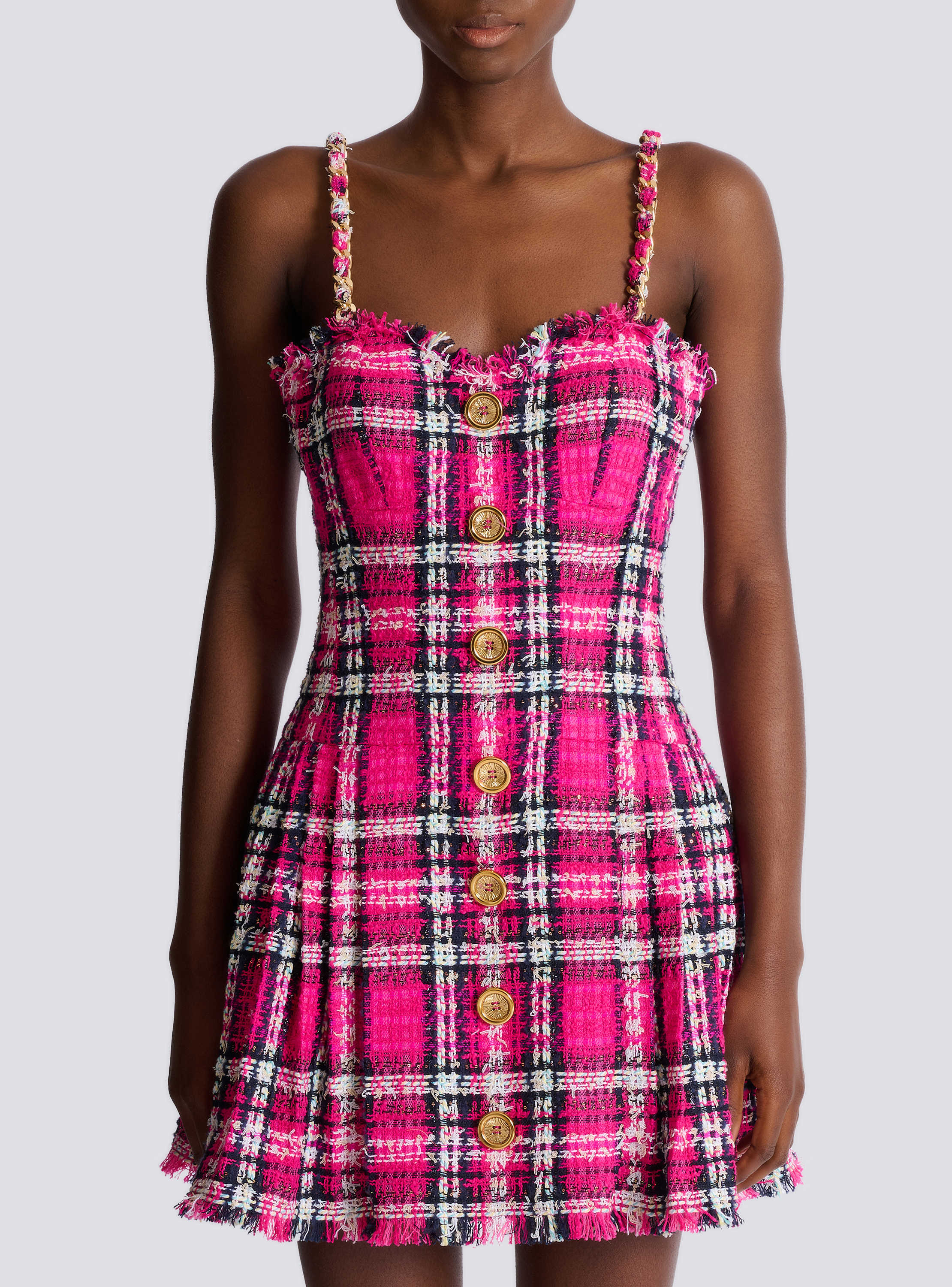 Plaid dress with chain straps
