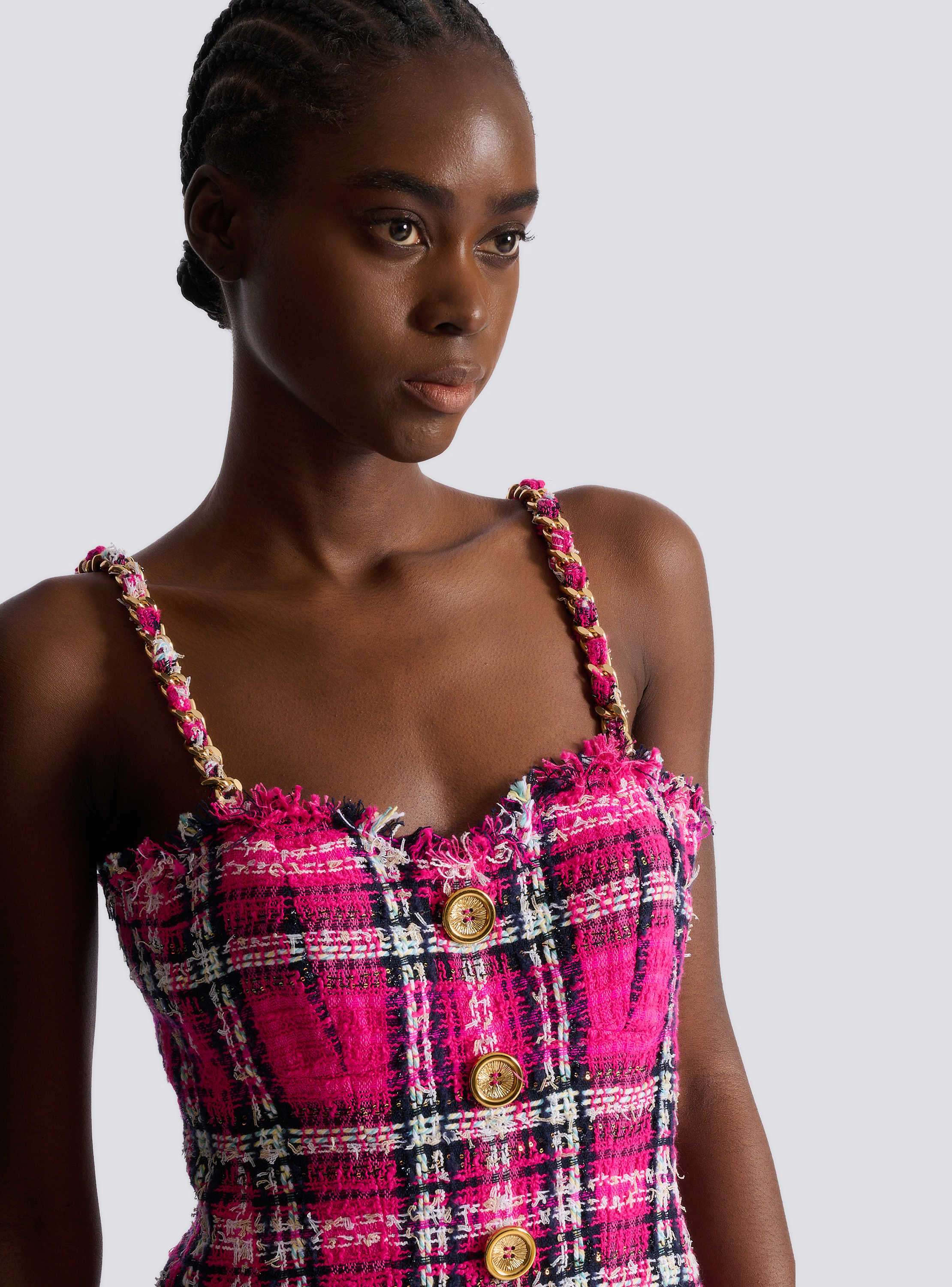 Plaid dress with chain straps