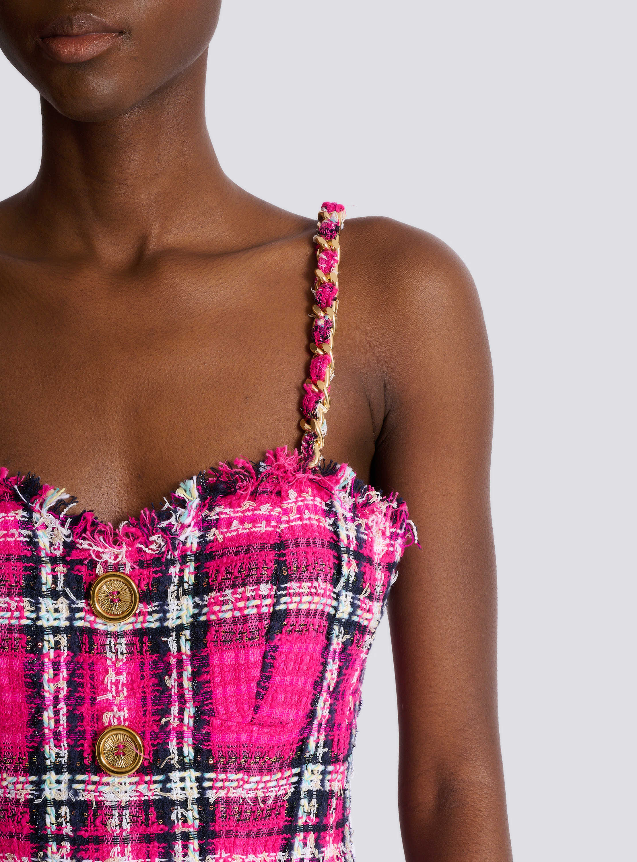 Plaid dress with chain straps