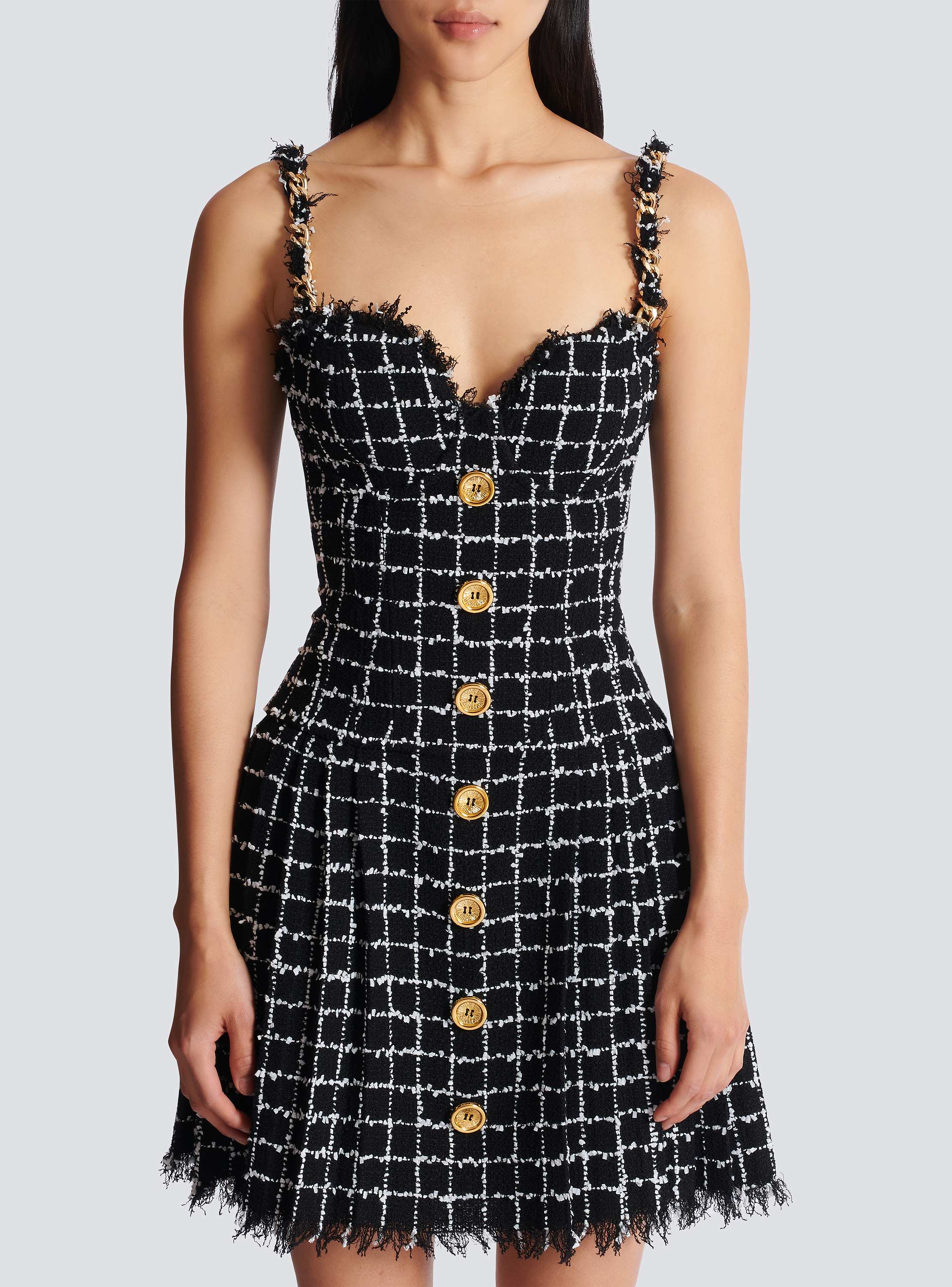 Tweed dress with chain straps