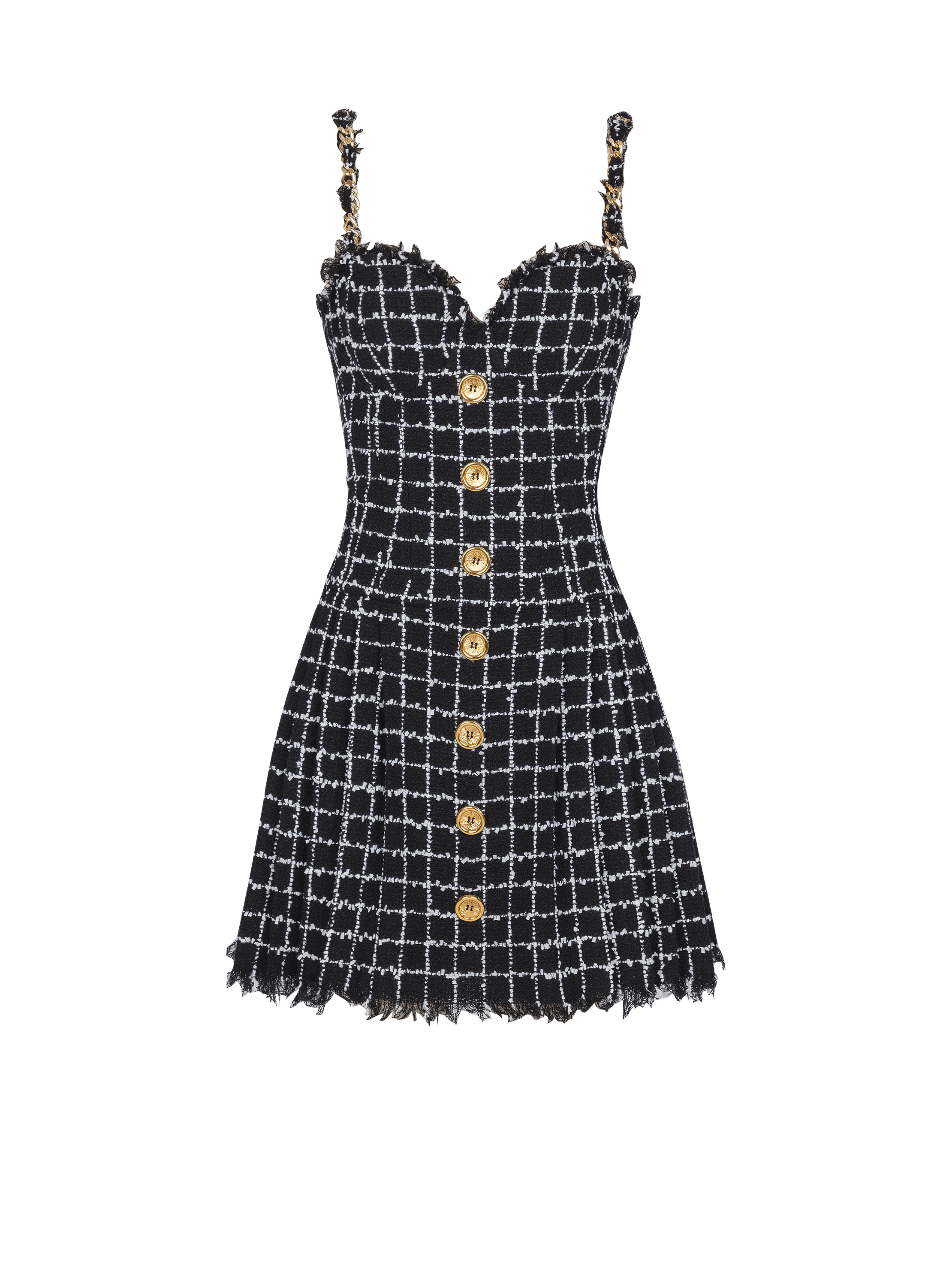 Tweed dress with chain straps